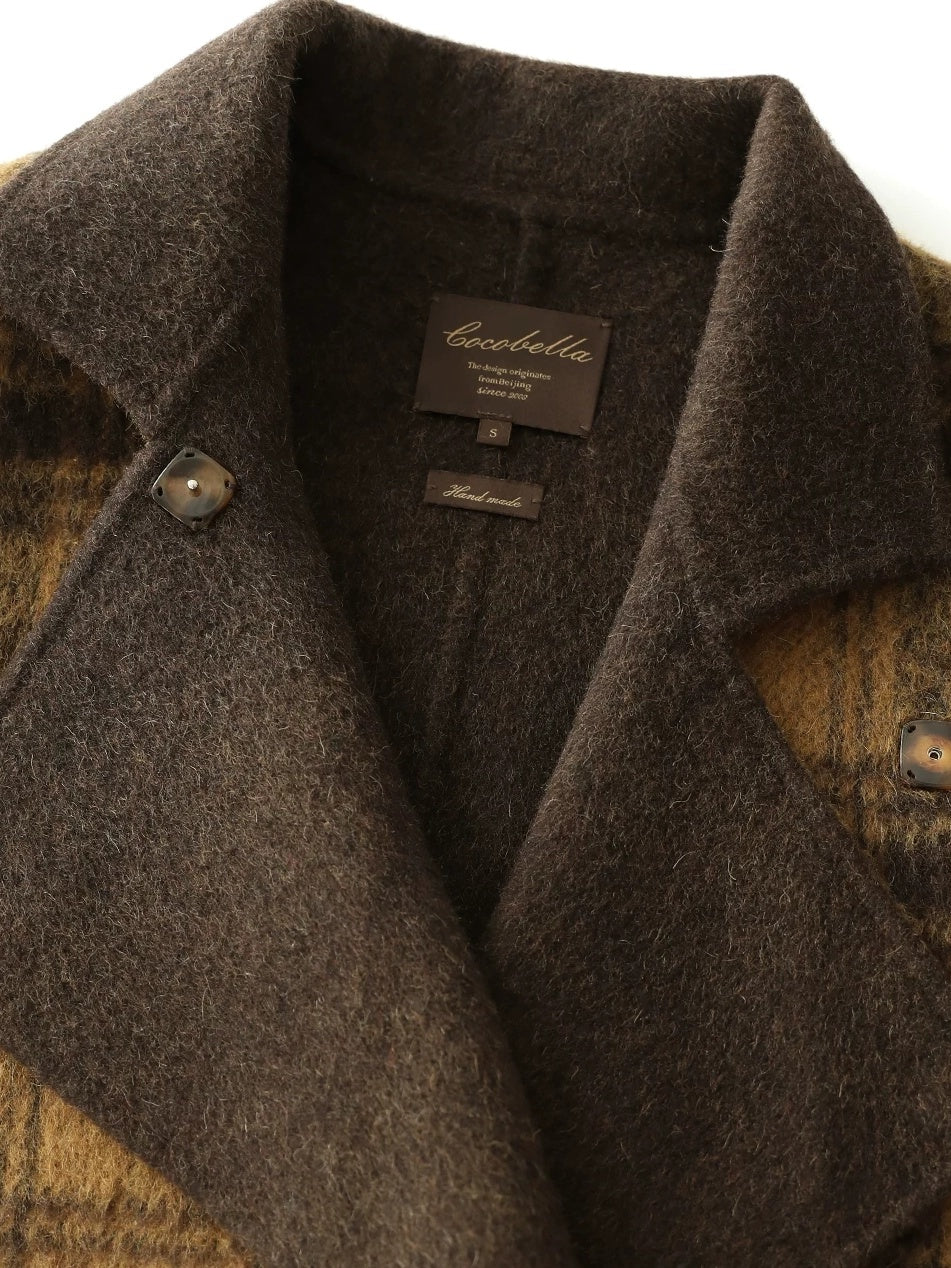 COCOBELLA Reversible Wool Blend Plaid British Straight Cut Women Tailored Mid Length Coats