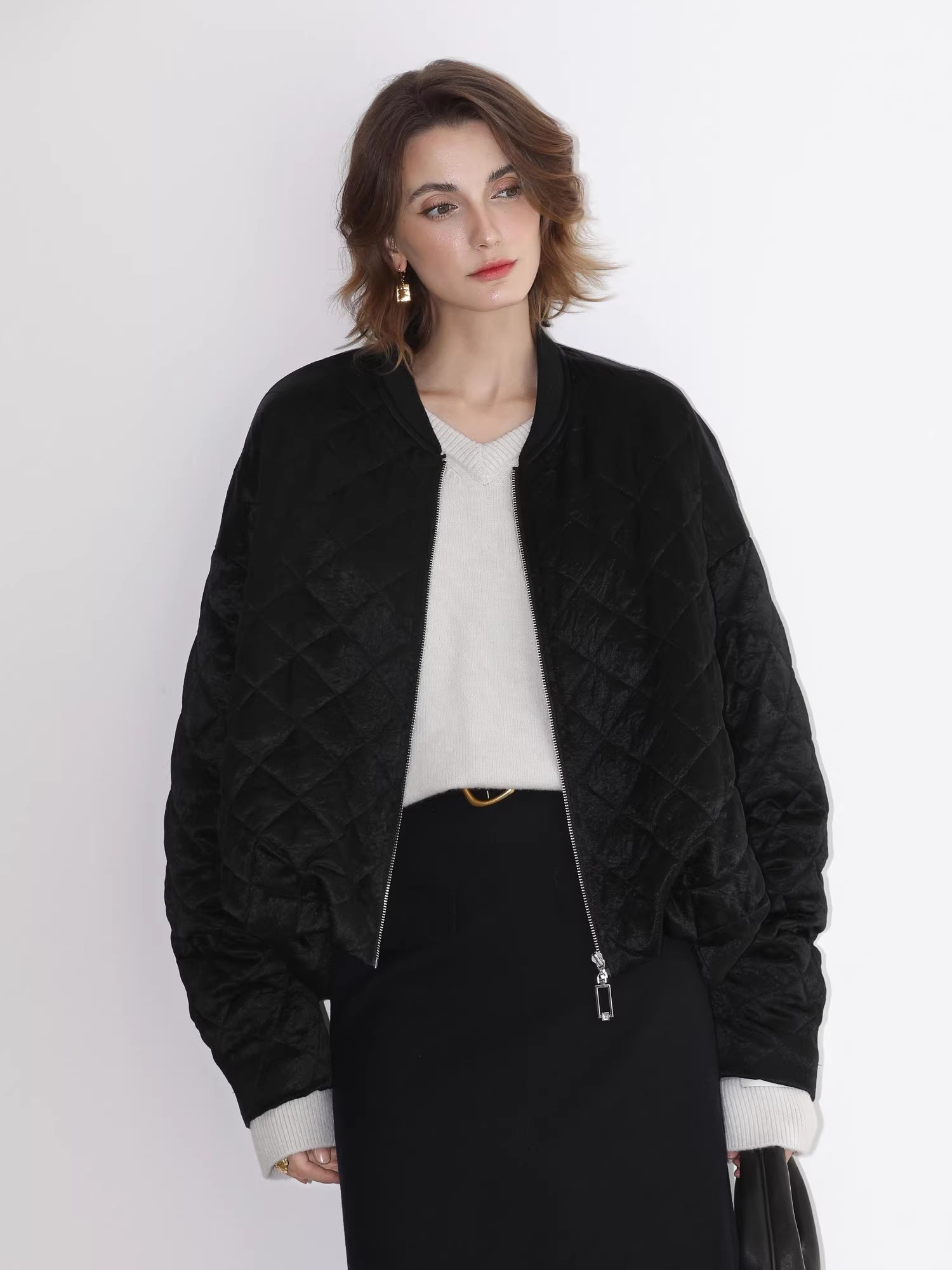 COCOBELLA_Ruched_Pocket_Short_Straight_Fit_Street_Sporty_Black_Zip_Front_Padded_Jackets_MISSTT