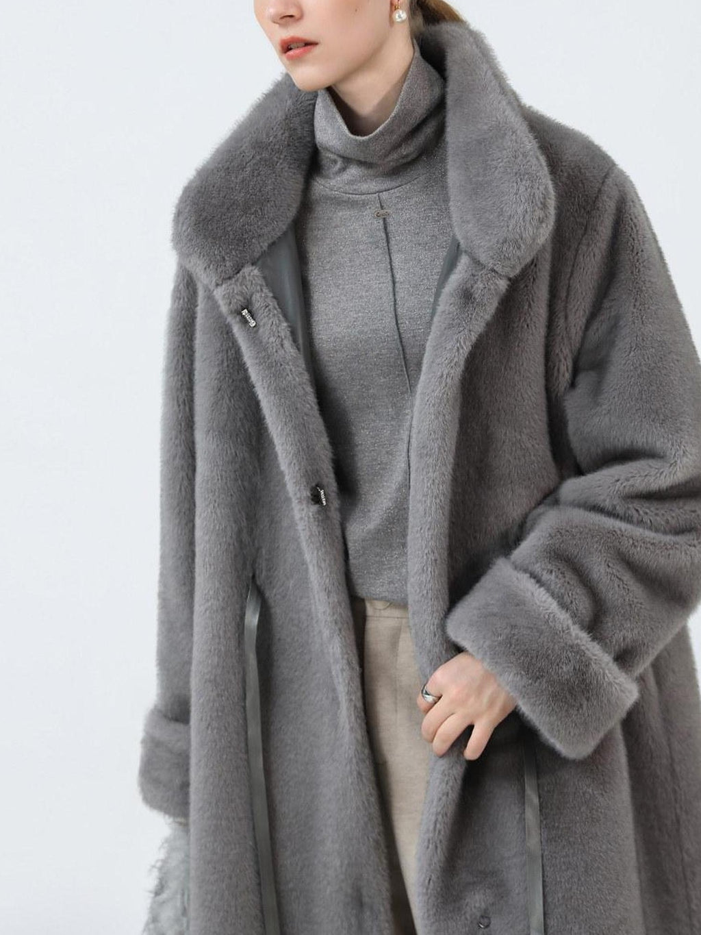 COCOBELLA Sapphire Faux Fur Long Straight Fit Stand Collar Women Workwear Coats