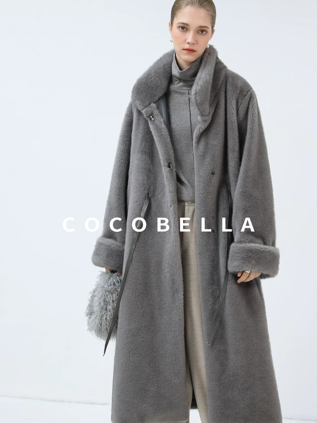 COCOBELLA Sapphire Faux Fur Long Straight Fit Stand Collar Women Workwear Coats