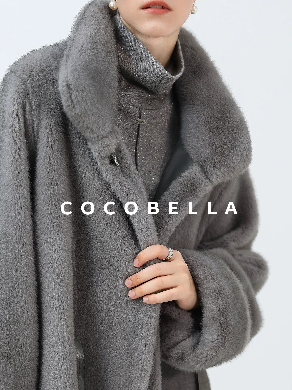COCOBELLA Sapphire Faux Fur Long Straight Fit Stand Collar Women Workwear Coats