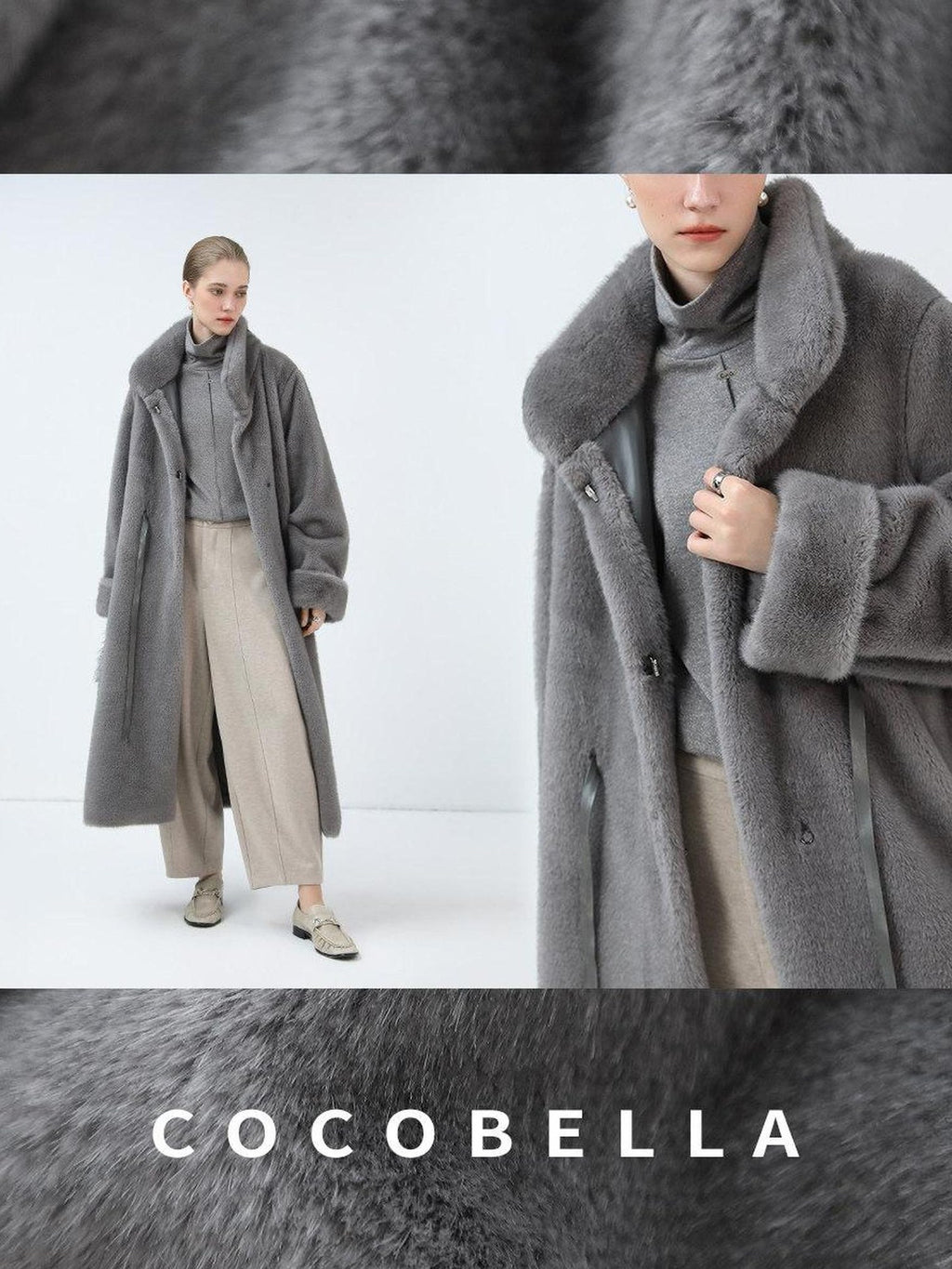 COCOBELLA Sapphire Faux Fur Long Straight Fit Stand Collar Women Workwear Coats