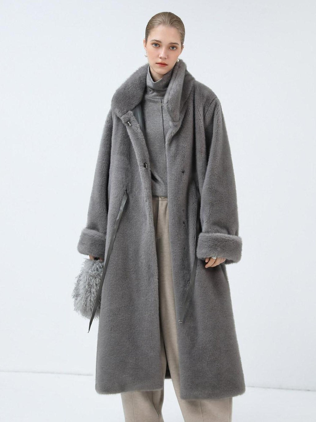 COCOBELLA Sapphire Faux Fur Long Straight Fit Stand Collar Women Workwear Coats