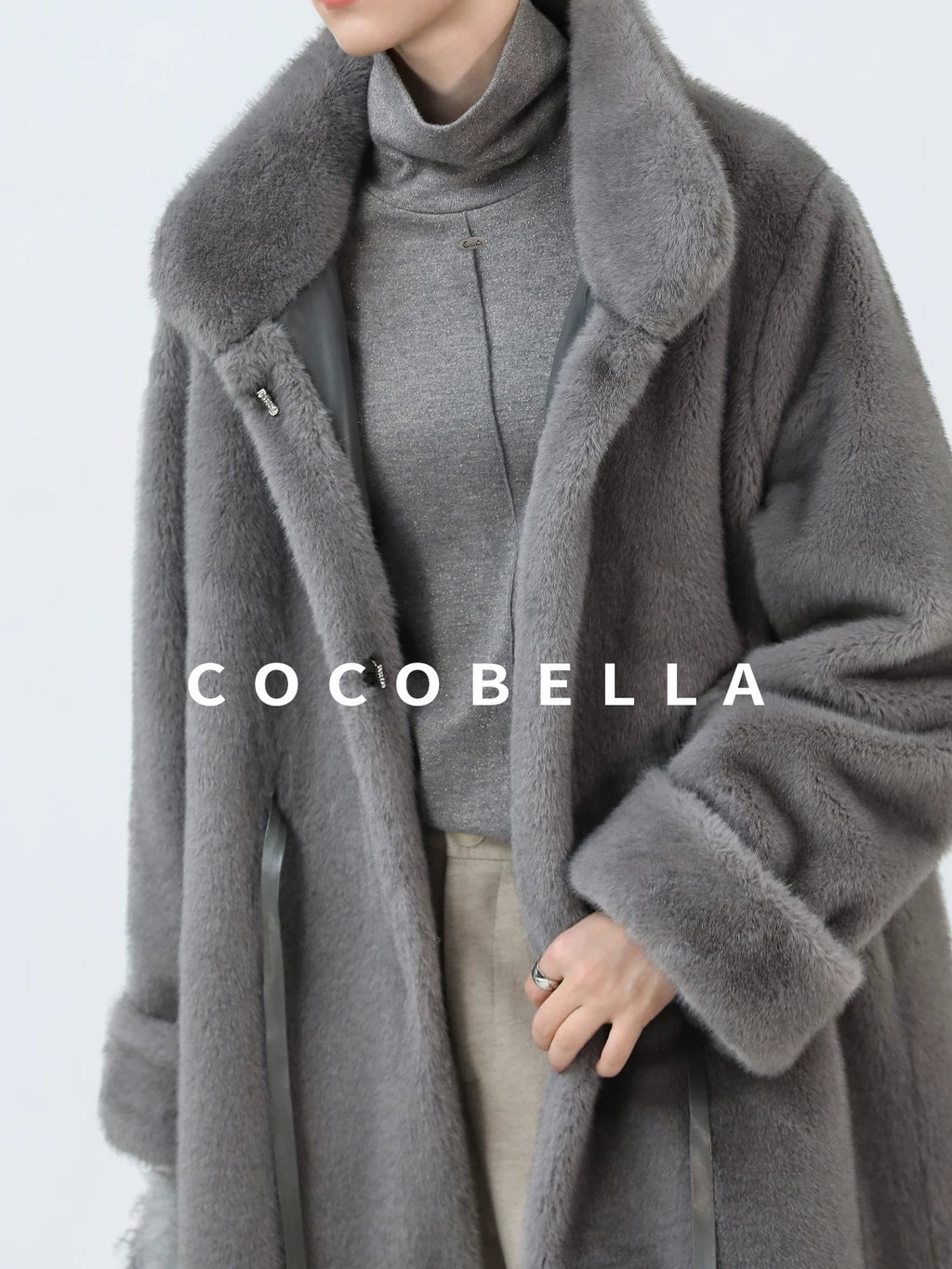COCOBELLA Sapphire Faux Fur Long Straight Fit Stand Collar Women Workwear Coats