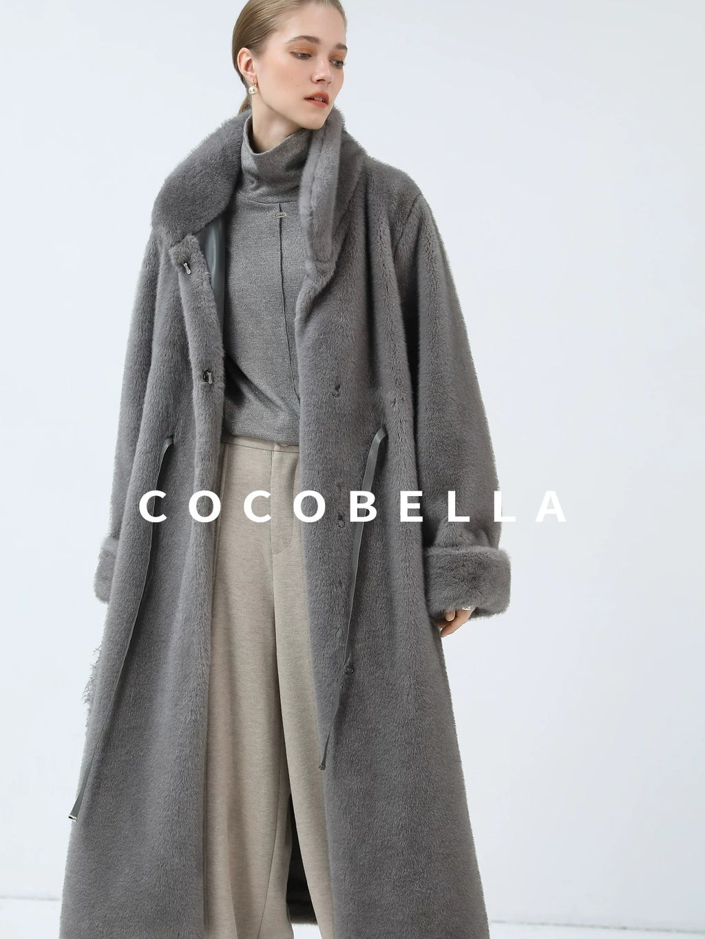 COCOBELLA Sapphire Faux Fur Long Straight Fit Stand Collar Women Workwear Coats