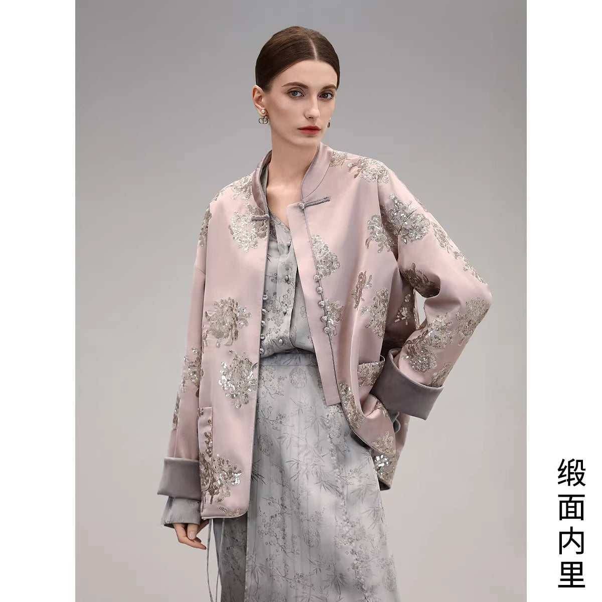 COCOBELLA_Satin_Embroidered_Sequin_Chinese_Straight_Cut_Drop_Shoulder_Women_Casual_Jackets_MISSTT