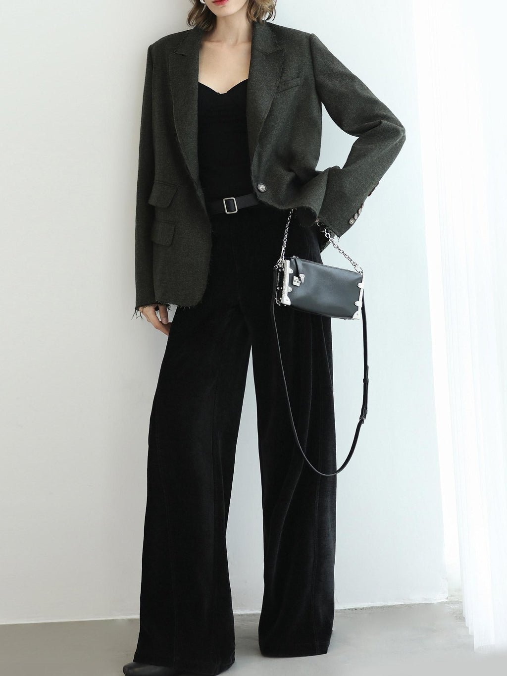 COCOBELLA Sculpted Tailoring Minimalist Straight Wide Leg Women Classic Black Pants