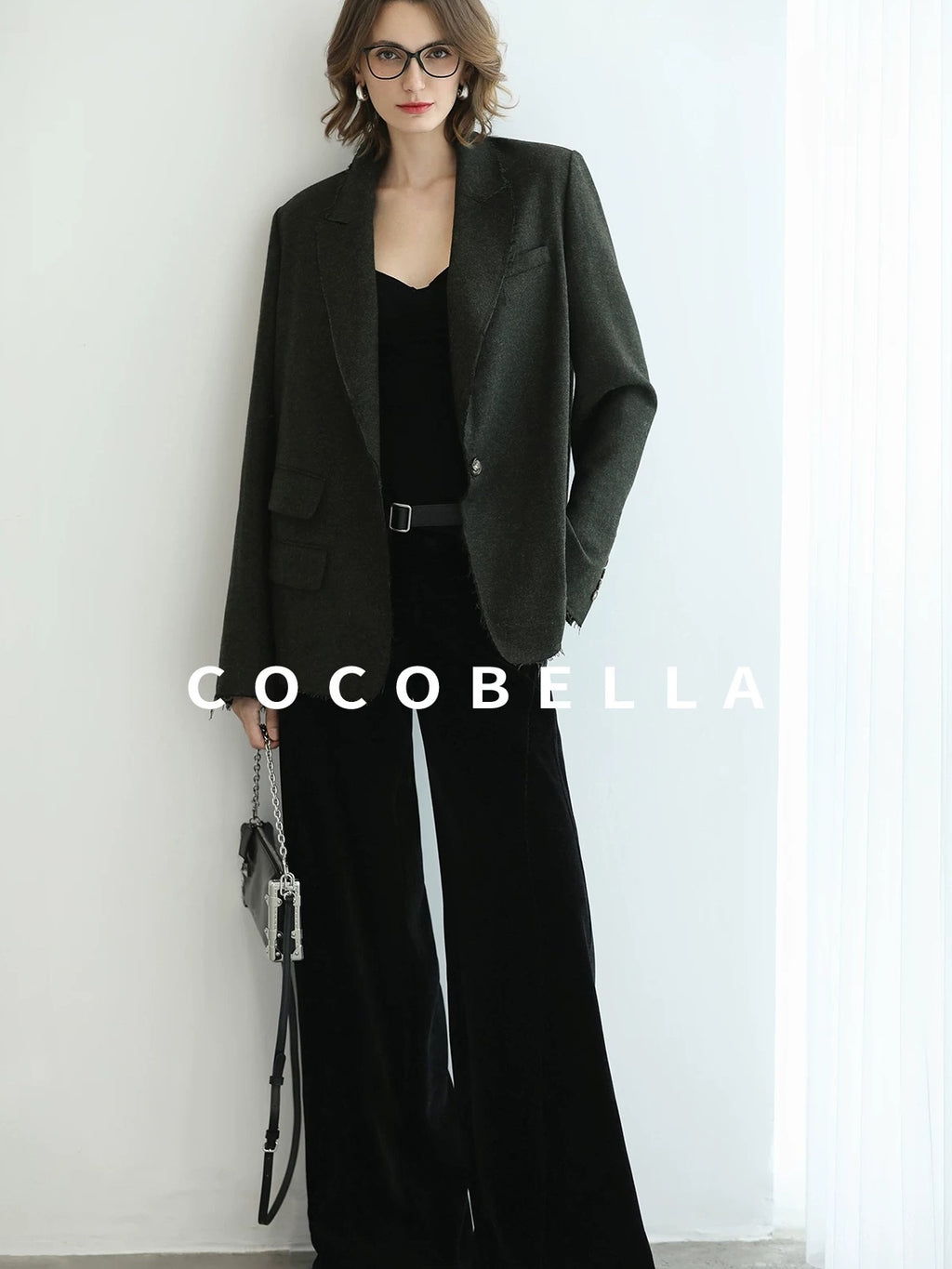 COCOBELLA Sculpted Tailoring Minimalist Straight Wide Leg Women Classic Black Pants