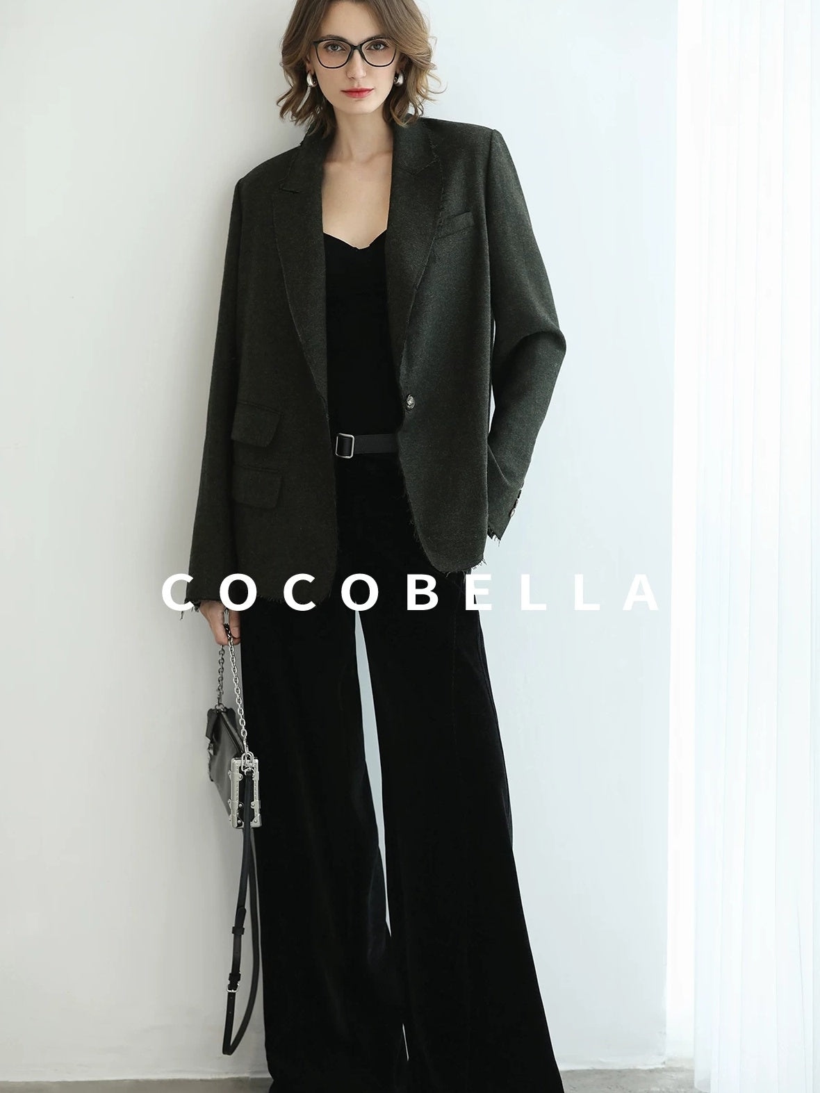COCOBELLA Sculpted Tailoring Minimalist Straight Wide Leg Women Classic Black Pants