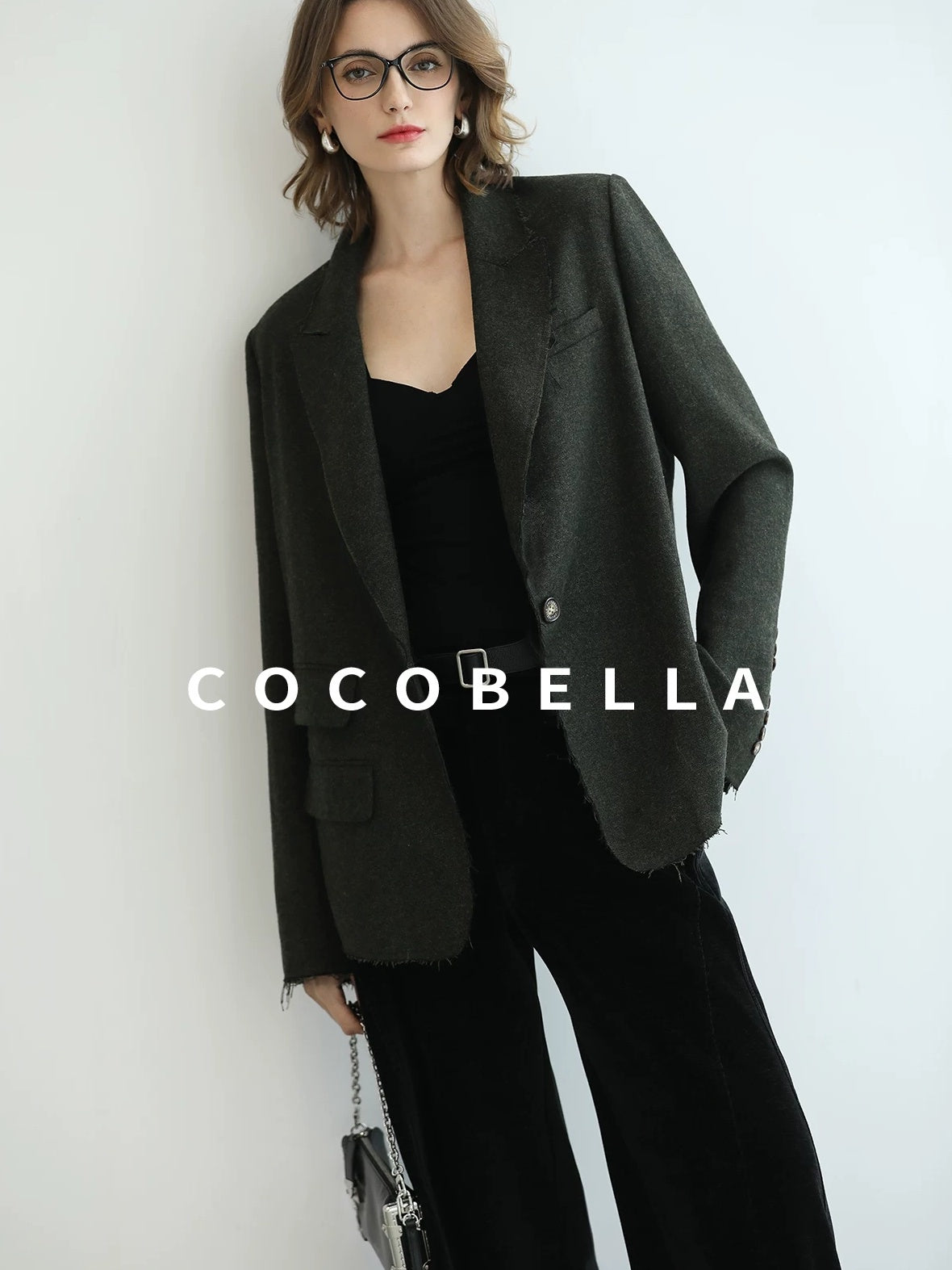 COCOBELLA Sculpted Tailoring Minimalist Straight Wide Leg Women Classic Black Pants