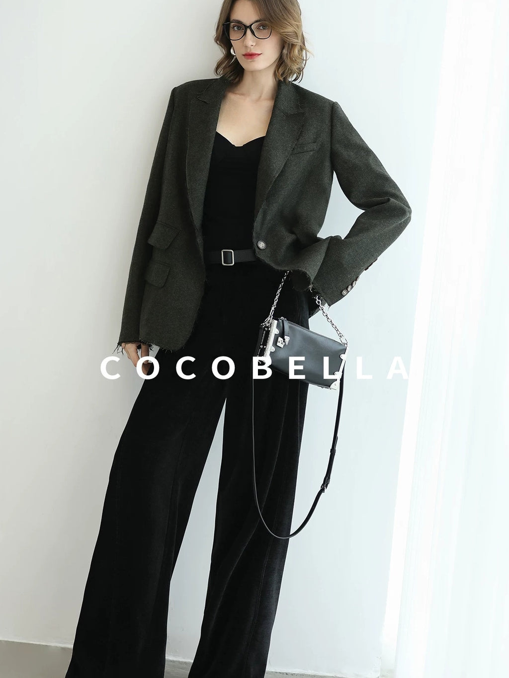 COCOBELLA Sculpted Tailoring Minimalist Straight Wide Leg Women Classic Black Pants
