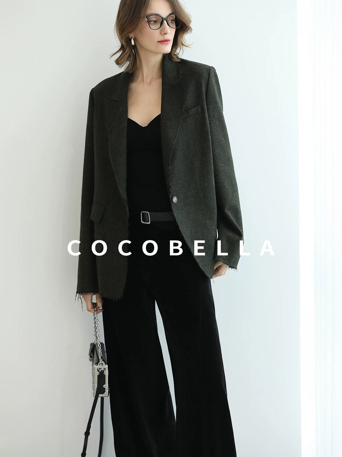 COCOBELLA Sculpted Tailoring Minimalist Straight Wide Leg Women Classic Black Pants