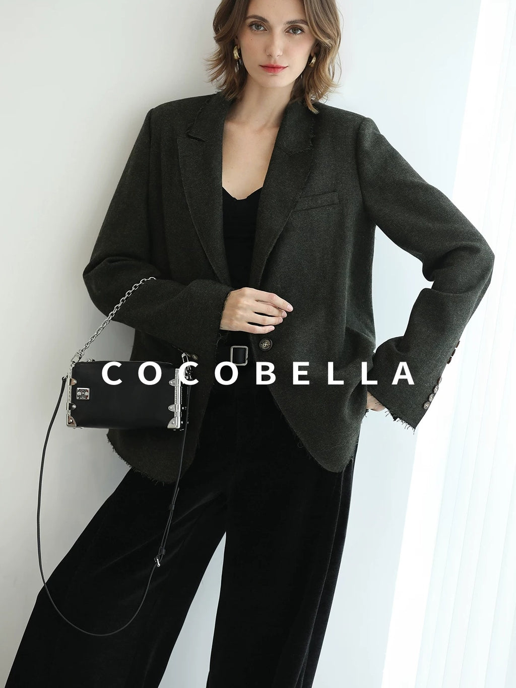 COCOBELLA Sculpted Tailoring Minimalist Straight Wide Leg Women Classic Black Pants