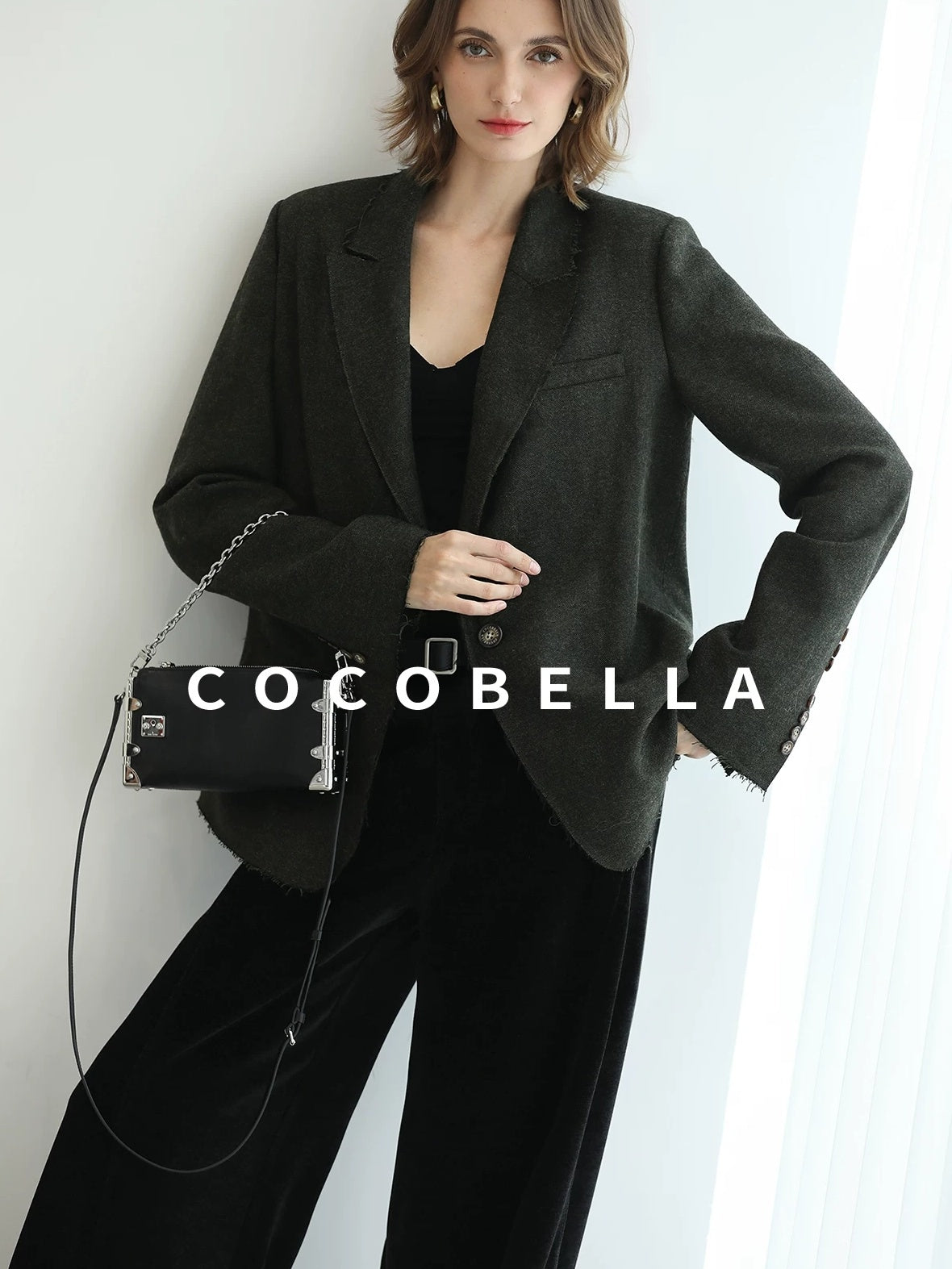 COCOBELLA Sculpted Tailoring Minimalist Straight Wide Leg Women Classic Black Pants