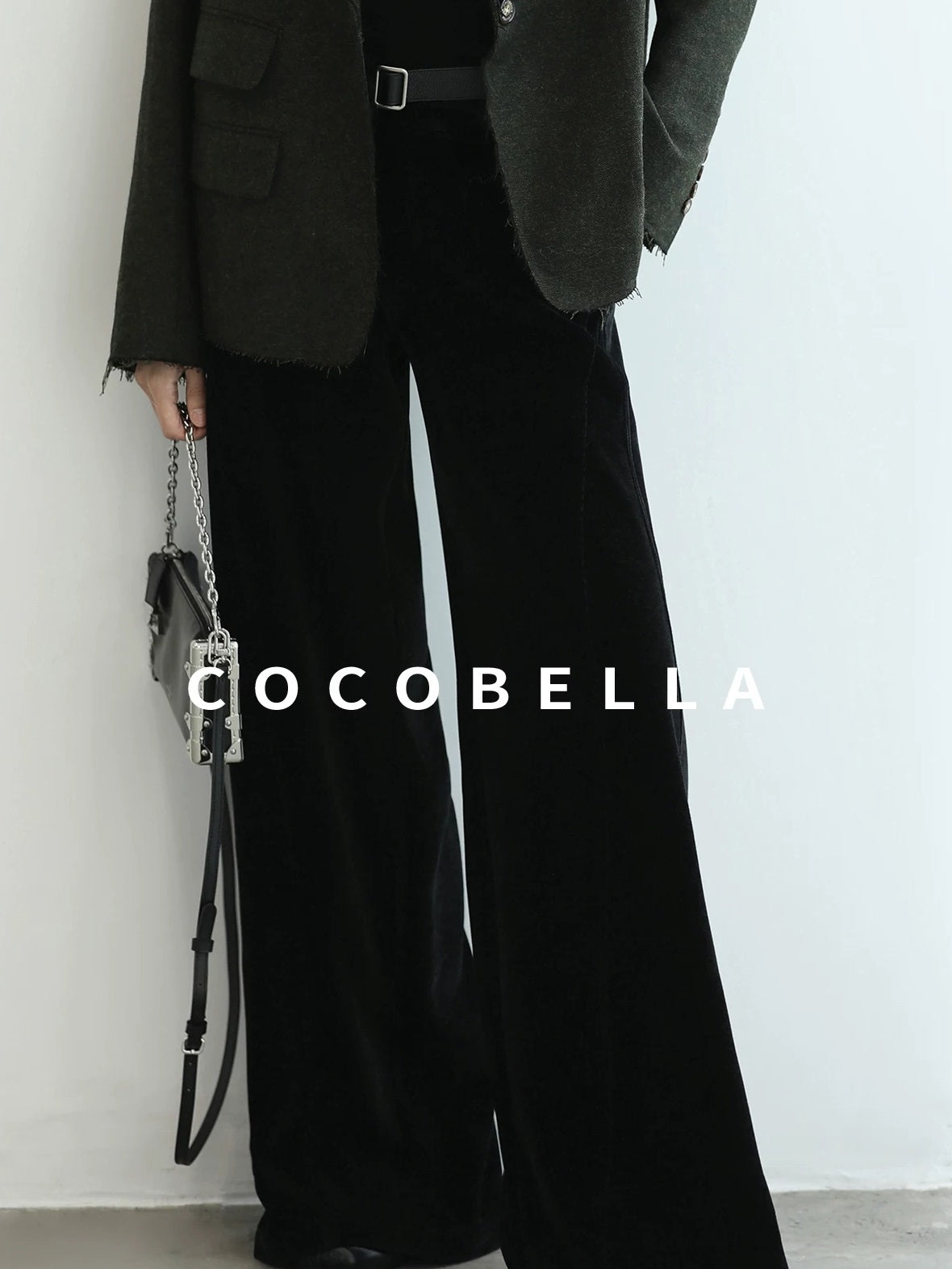 COCOBELLA Sculpted Tailoring Minimalist Straight Wide Leg Women Classic Black Pants