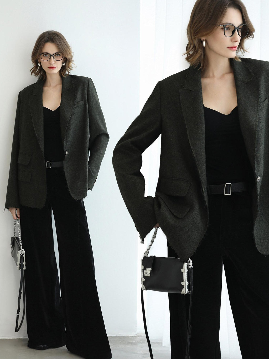 COCOBELLA Sculpted Tailoring Minimalist Straight Wide Leg Women Classic Black Pants