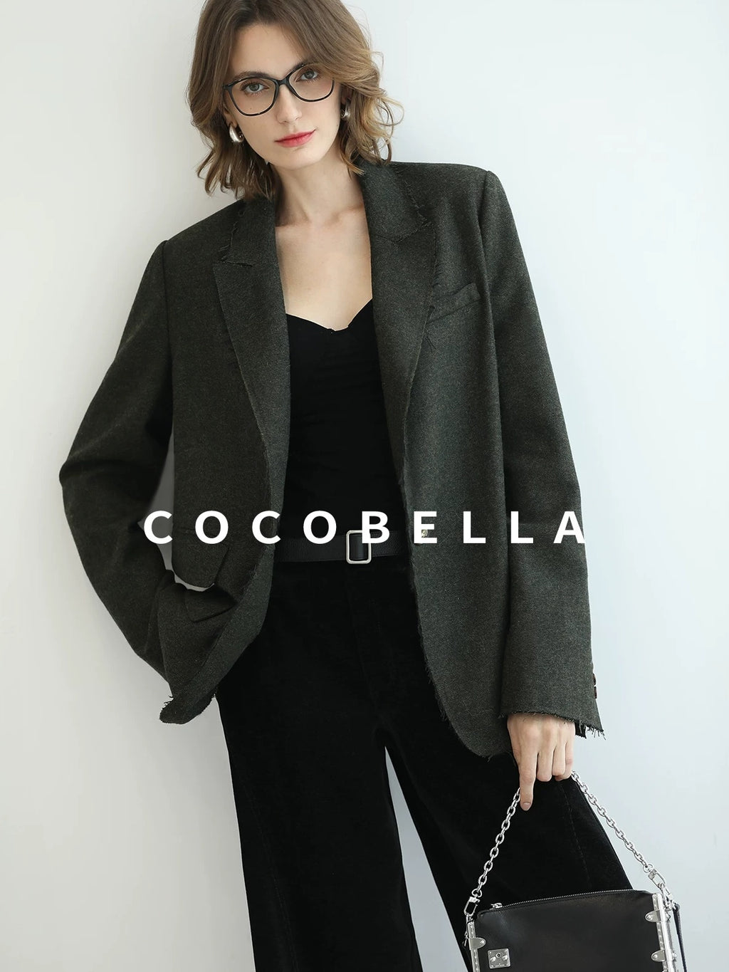 COCOBELLA Sculpted Tailoring Minimalist Straight Wide Leg Women Classic Black Pants