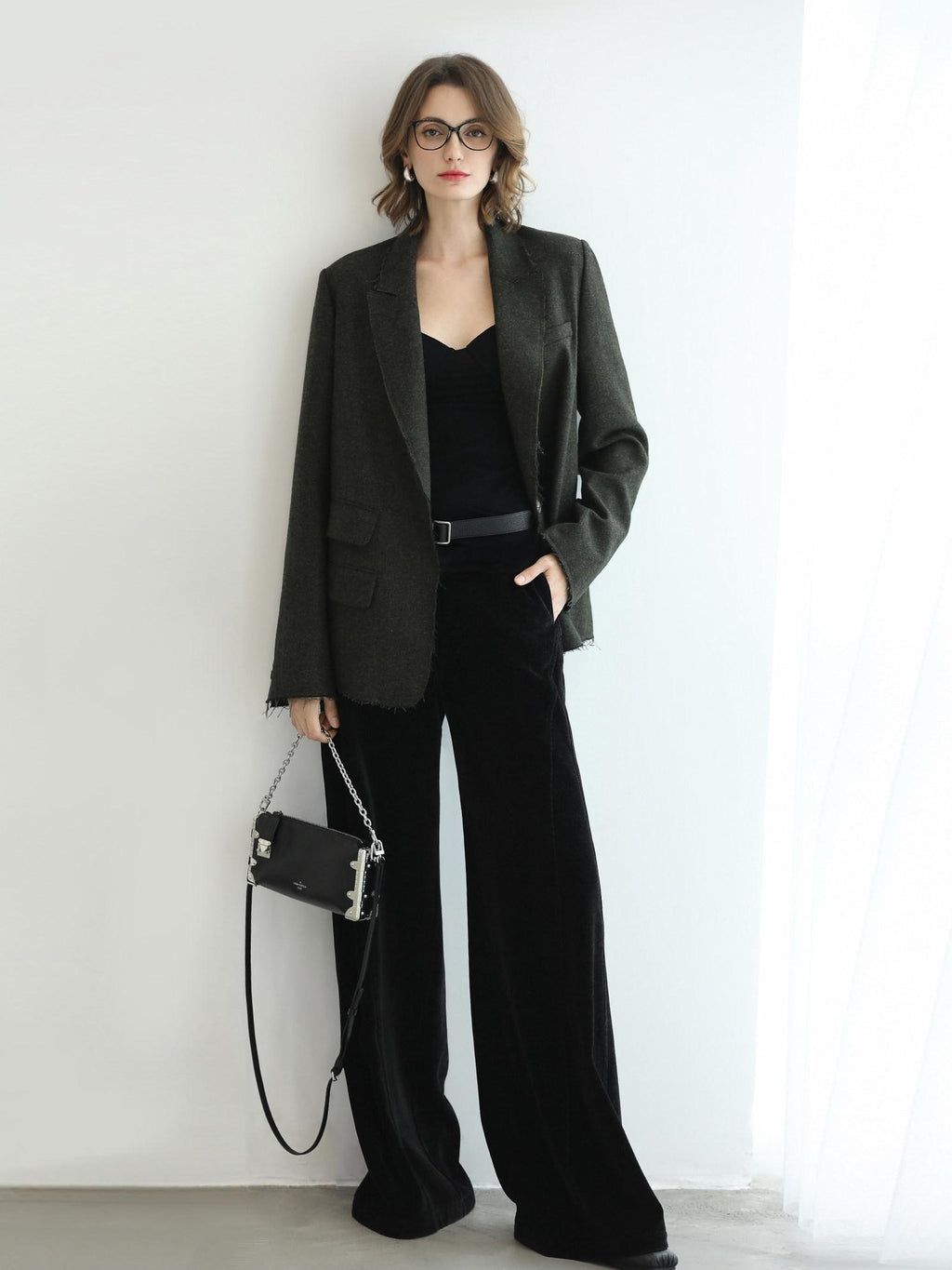 COCOBELLA Sculpted Tailoring Minimalist Straight Wide Leg Women Classic Black Pants