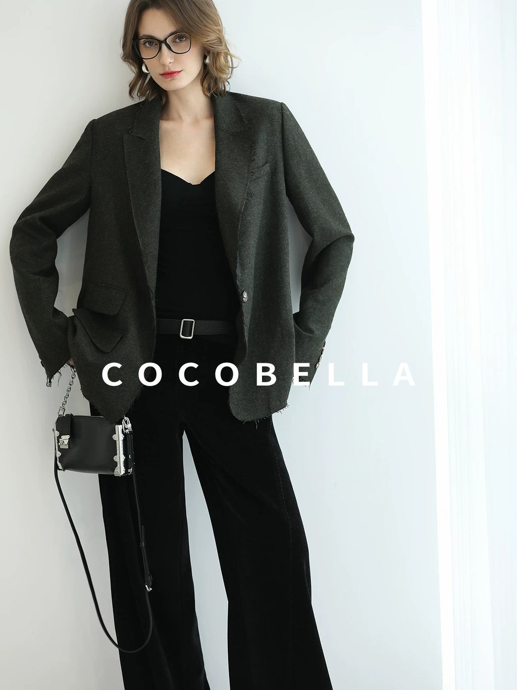 COCOBELLA Sculpted Tailoring Minimalist Straight Wide Leg Women Classic Black Pants