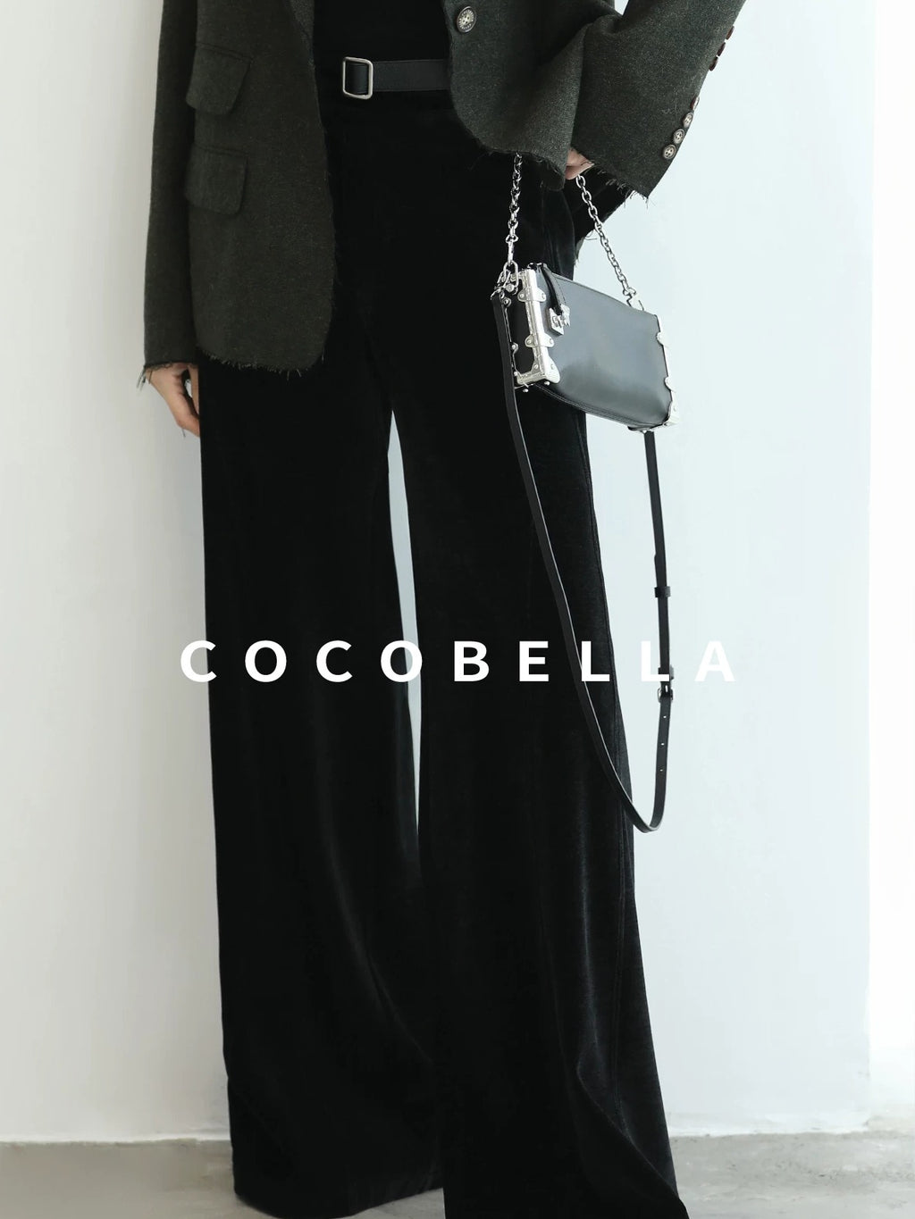 COCOBELLA Sculpted Tailoring Minimalist Straight Wide Leg Women Classic Black Pants