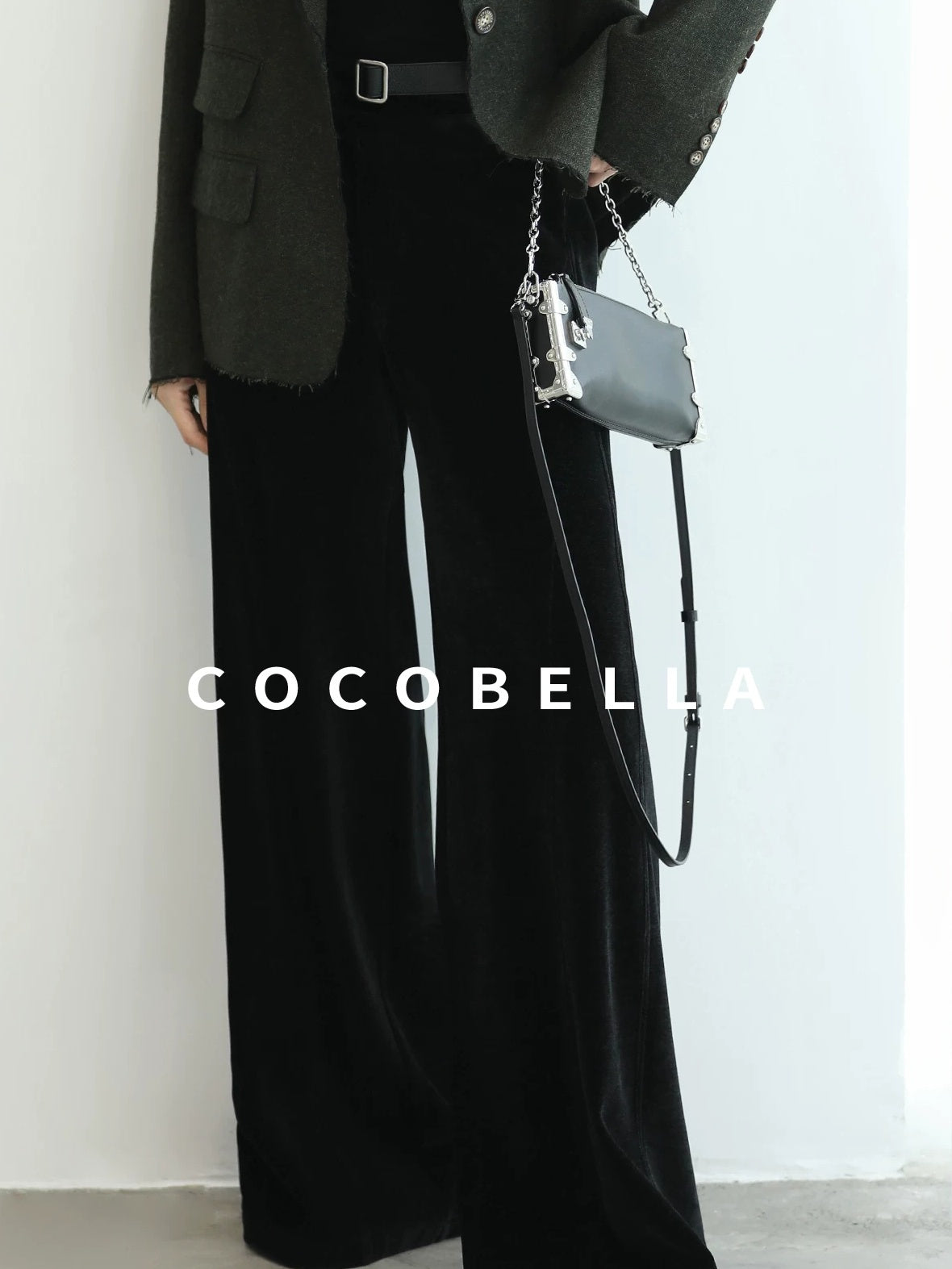 COCOBELLA Sculpted Tailoring Minimalist Straight Wide Leg Women Classic Black Pants