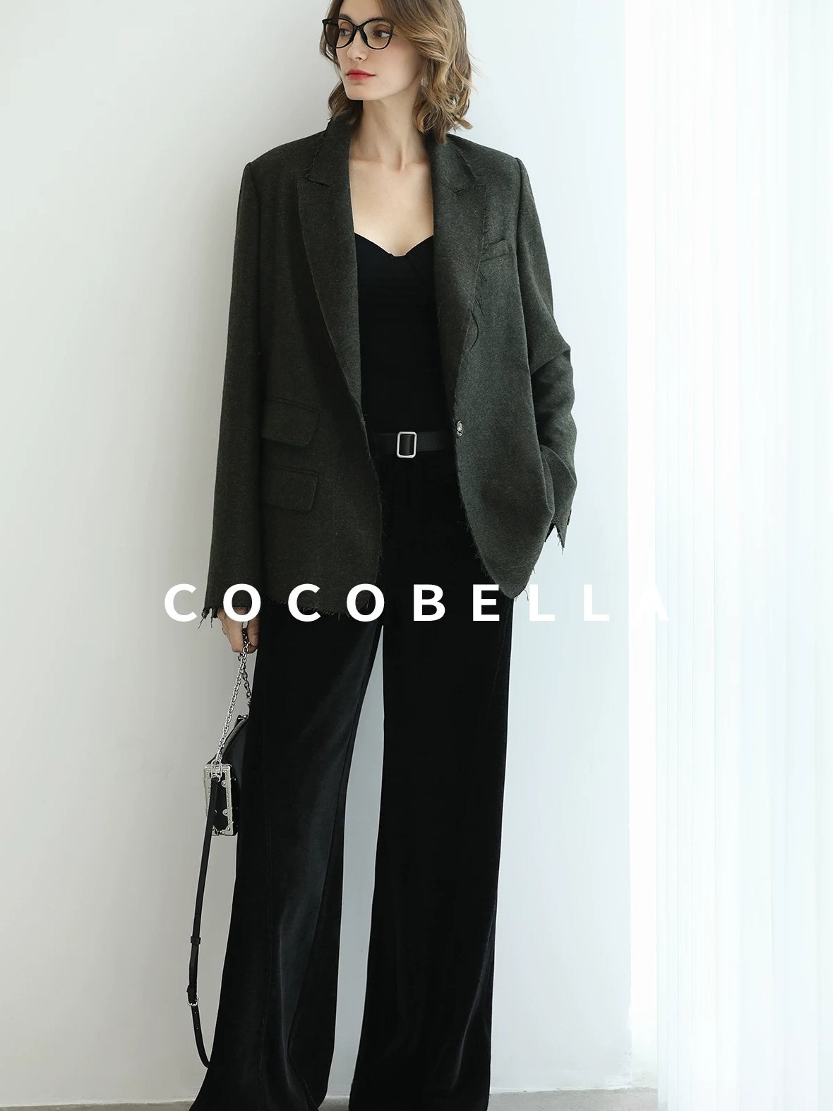COCOBELLA Sculpted Tailoring Minimalist Straight Wide Leg Women Classic Black Pants