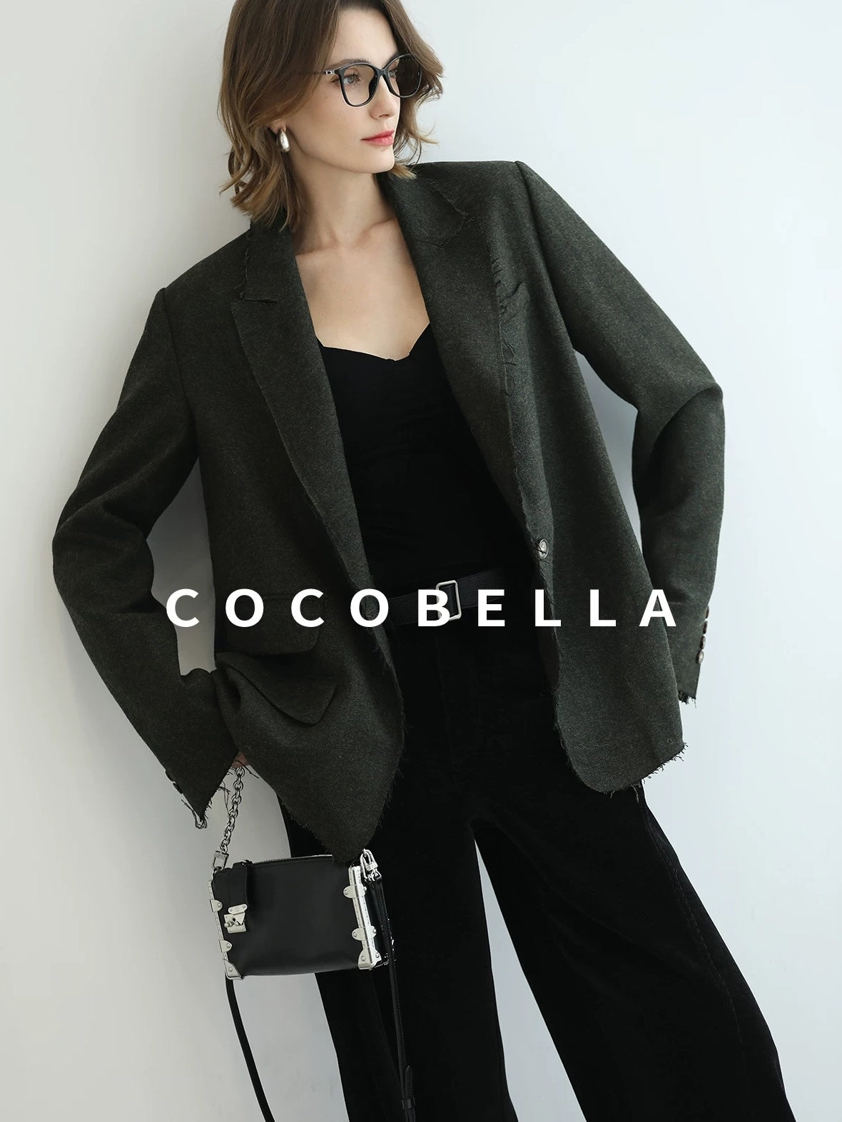 COCOBELLA Sculpted Tailoring Minimalist Straight Wide Leg Women Classic Black Pants