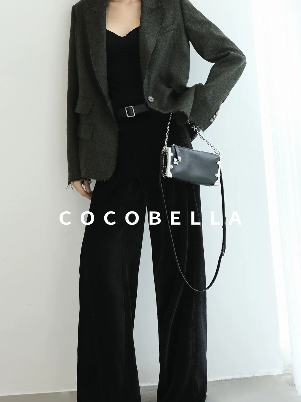 COCOBELLA Sculpted Tailoring Minimalist Straight Wide Leg Women Classic Black Pants
