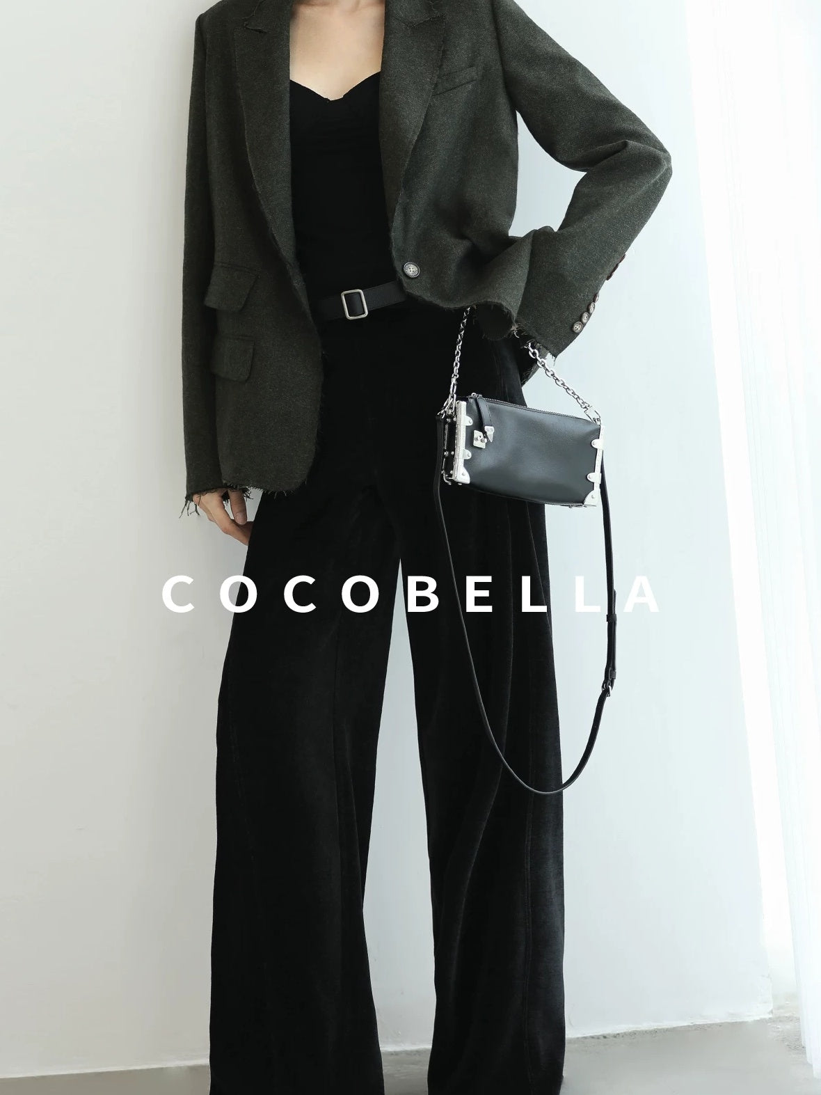 COCOBELLA Sculpted Tailoring Minimalist Straight Wide Leg Women Classic Black Pants