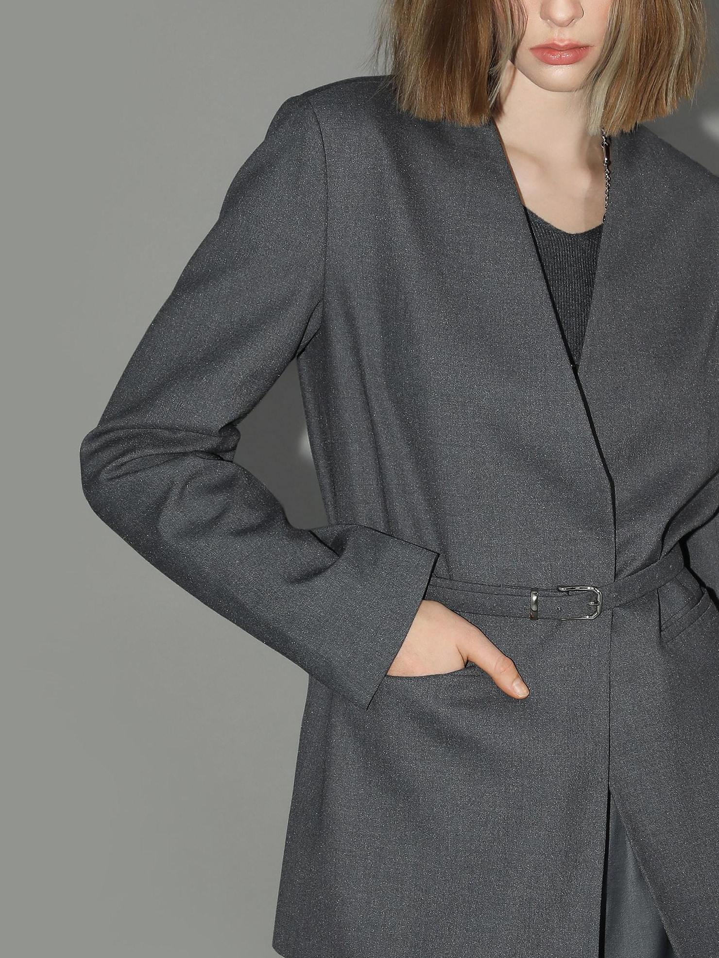 COCOBELLA Sculpted Tailoring Straight Collarless Single Button Pockets Women Office Blazers