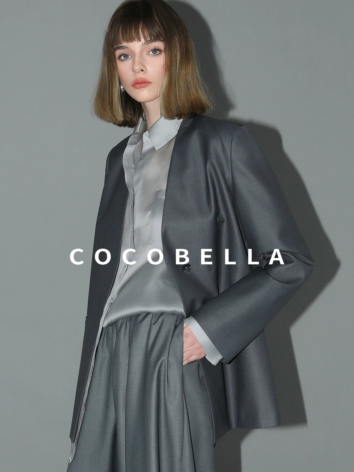 COCOBELLA Sculpted Tailoring Straight Collarless Single Button Pockets Women Office Blazers