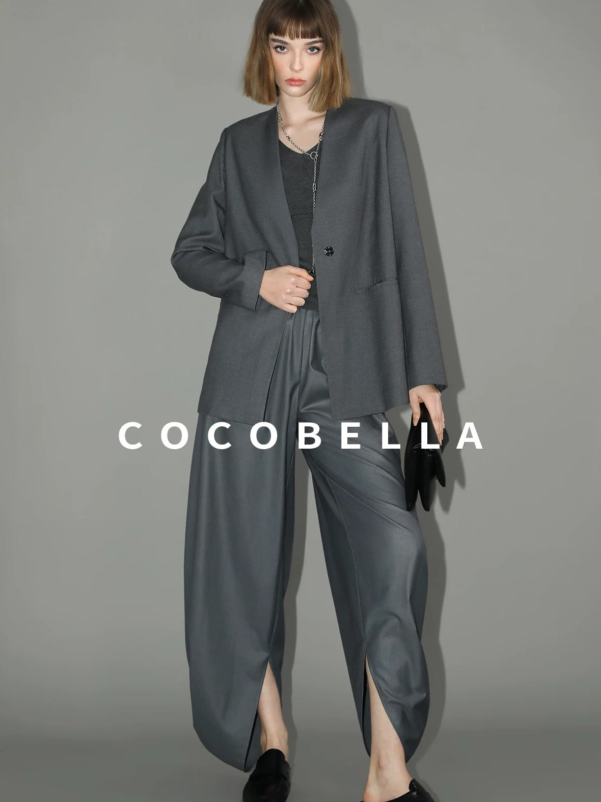 COCOBELLA Sculpted Tailoring Straight Collarless Single Button Pockets Women Office Blazers