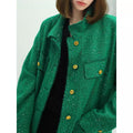 COCOBELLA_Sequin_Button_Single_Breasted_Office_Women_Green_Polyester_Coat_Jackets_MISSTT