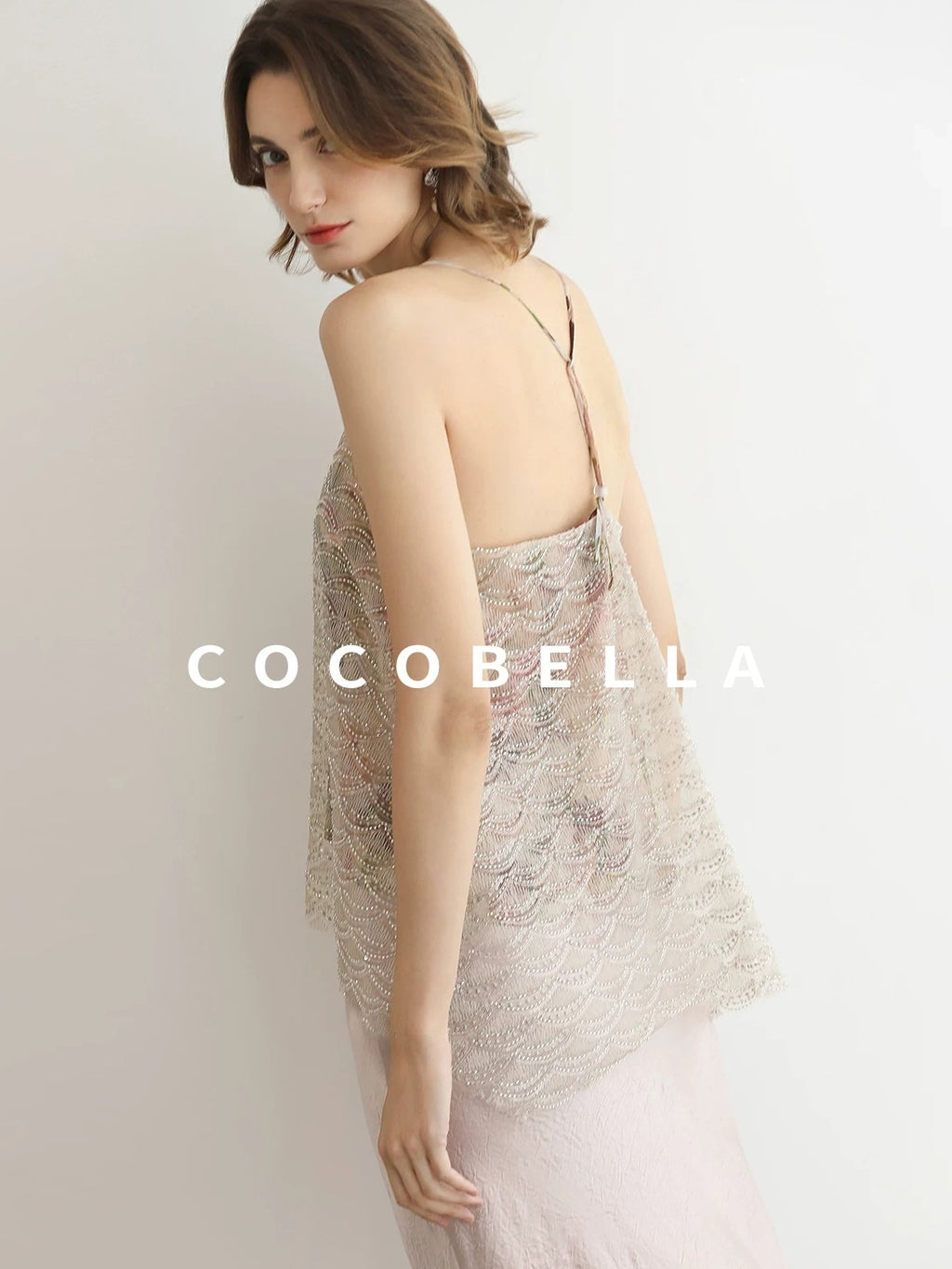 COCOBELLA Sequin Embroidered 3D Luxury V Neck Sleeveless Camisole Women Tops