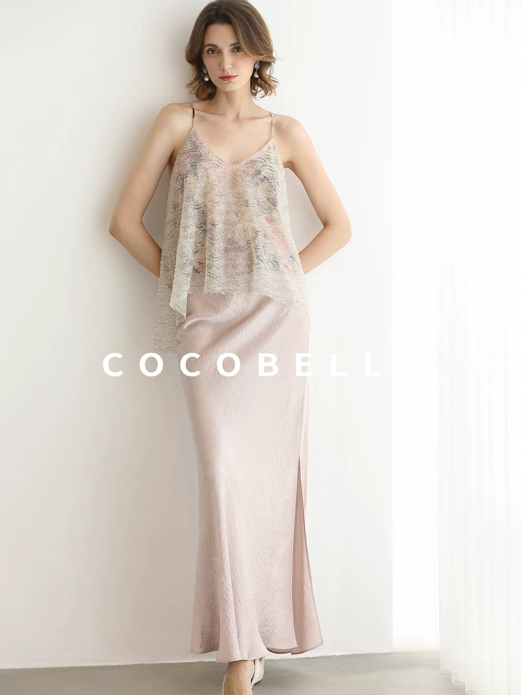 COCOBELLA Sequin Embroidered 3D Luxury V Neck Sleeveless Camisole Women Tops