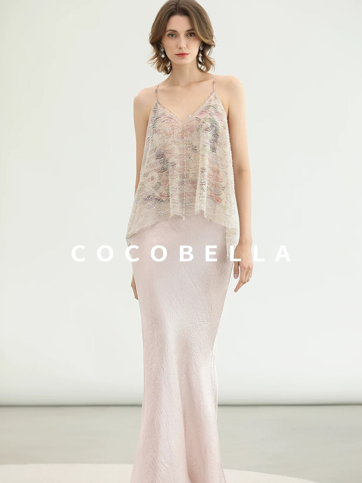 COCOBELLA Sequin Embroidered 3D Luxury V Neck Sleeveless Camisole Women Tops