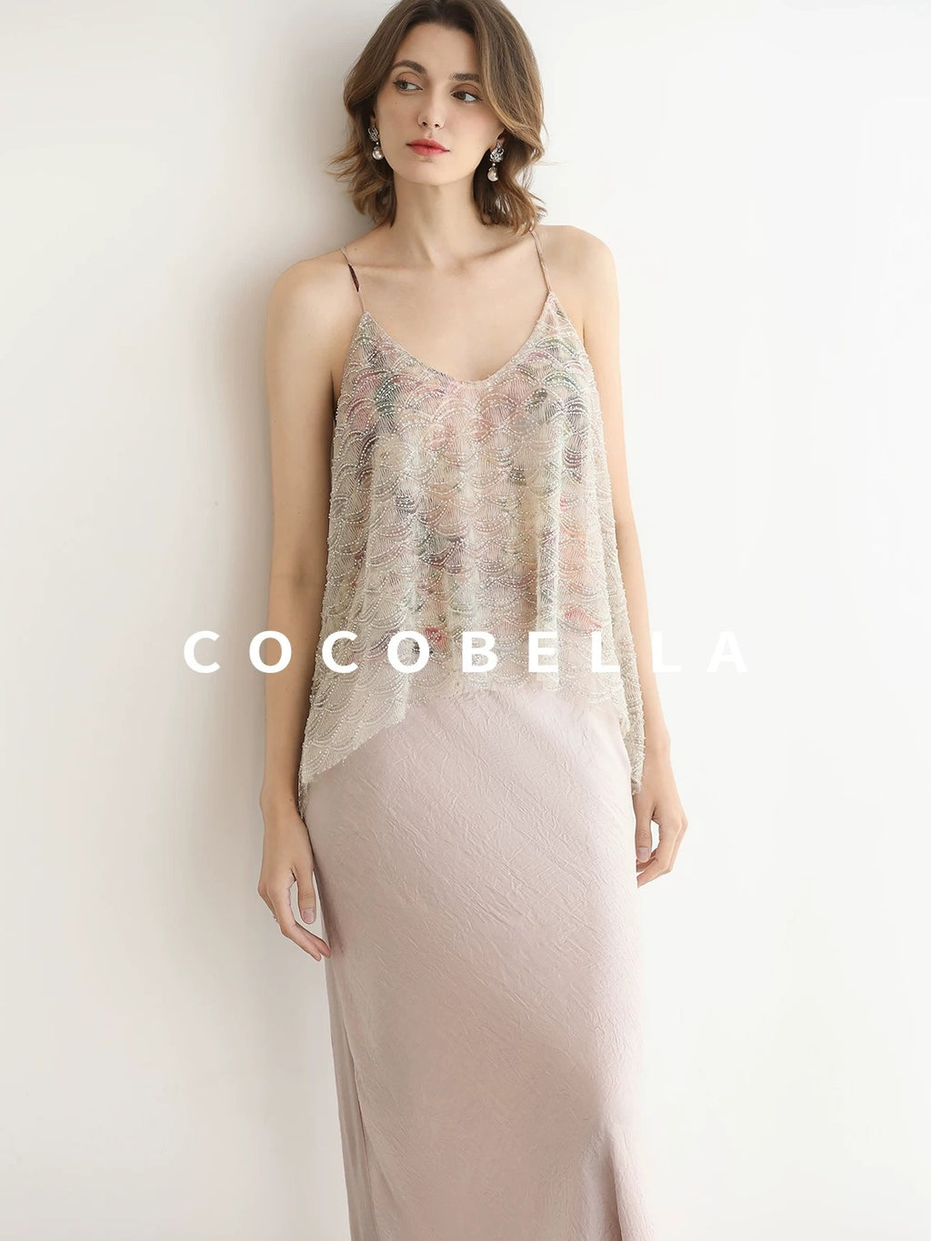 COCOBELLA Sequin Embroidered 3D Luxury V Neck Sleeveless Camisole Women Tops