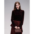 COCOBELLA_Sequin_French_Slim_Mock_Neck_Women_Work_Long_Sleeve_Burgundy_Shirts_MISSTT