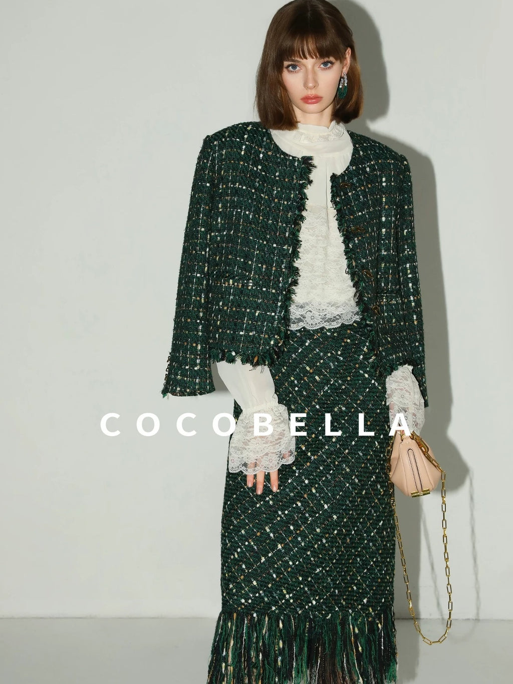 COCOBELLA Sequin Fringe Button Pocket Collarless Straight Fit Lady Office Blazers