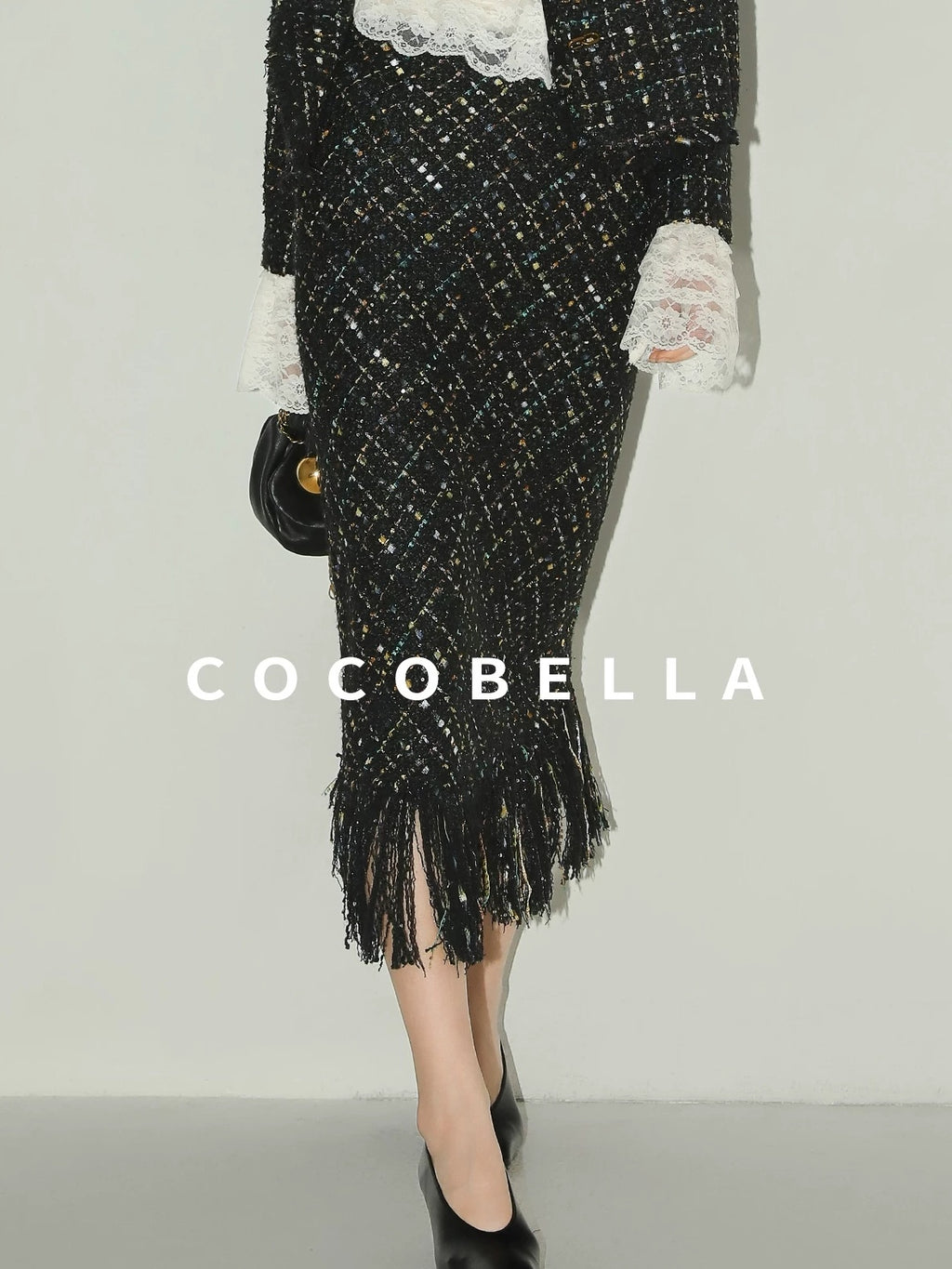 COCOBELLA Sequin Fringe Button Pocket Collarless Straight Fit Lady Office Blazers