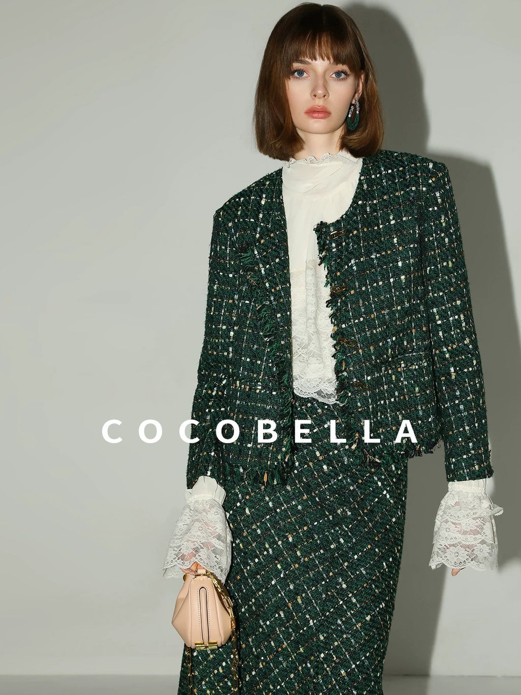 COCOBELLA Sequin Fringe Button Pocket Collarless Straight Fit Lady Office Blazers