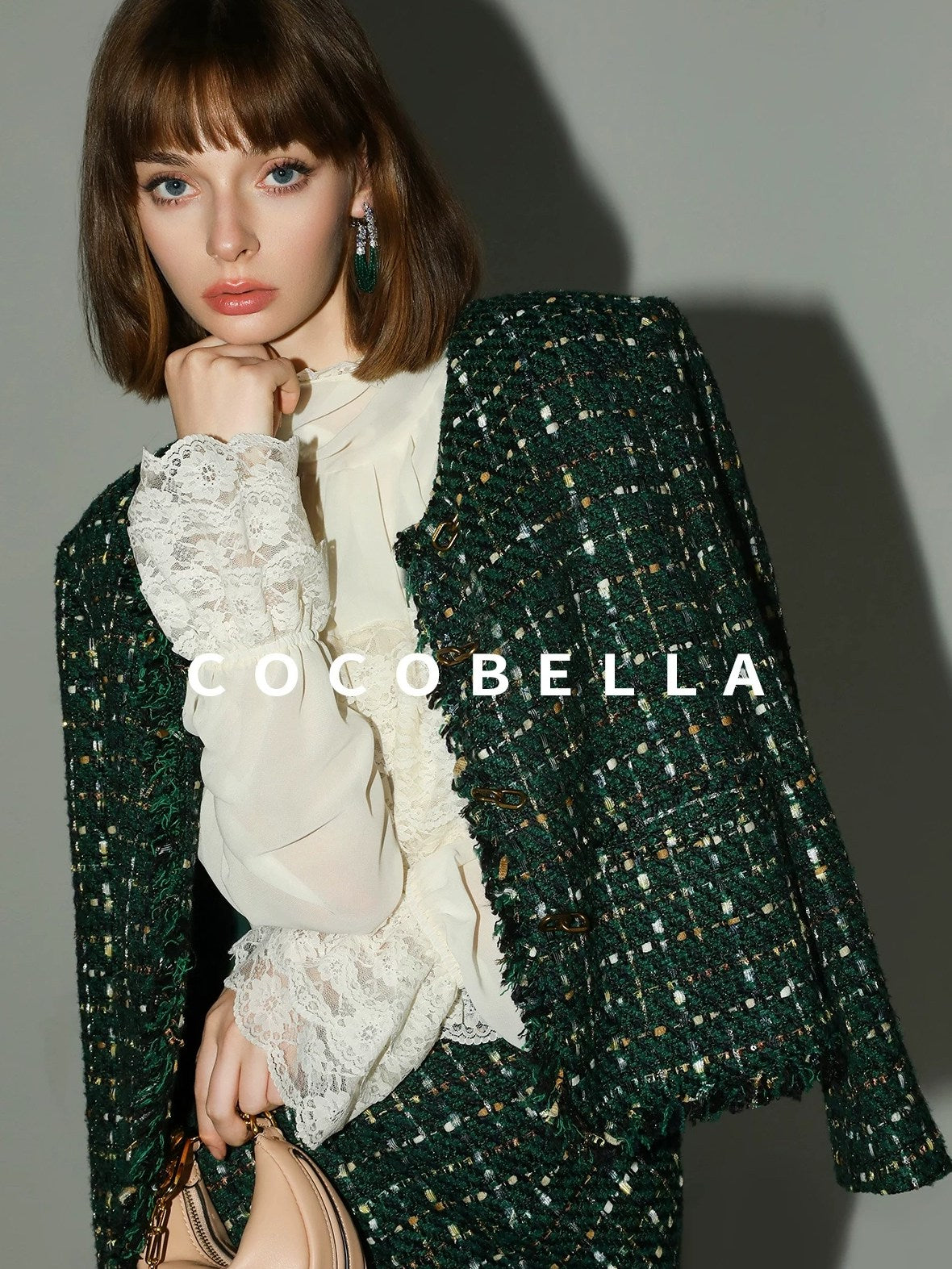 COCOBELLA Sequin Fringe Button Pocket Collarless Straight Fit Lady Office Blazers