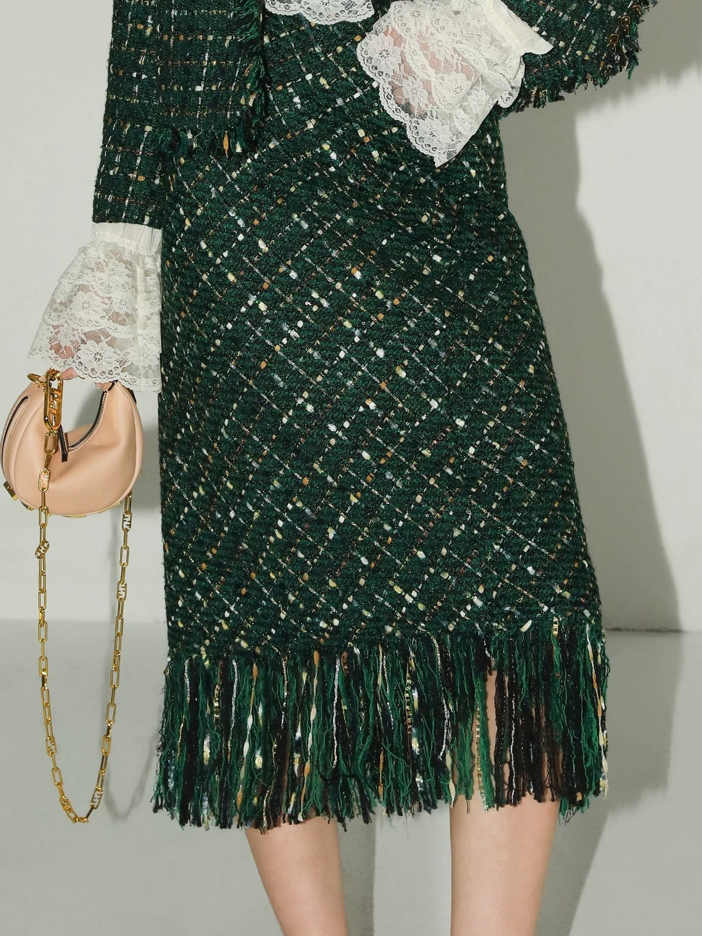 COCOBELLA Sequin Fringe Button Pocket Collarless Straight Fit Lady Office Blazers