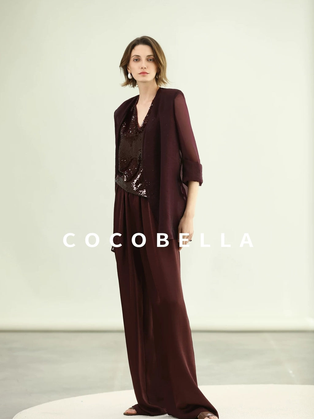 COCOBELLA Sequin Light Luxury V Neck Sleeveless Straight Fit Women Shirts