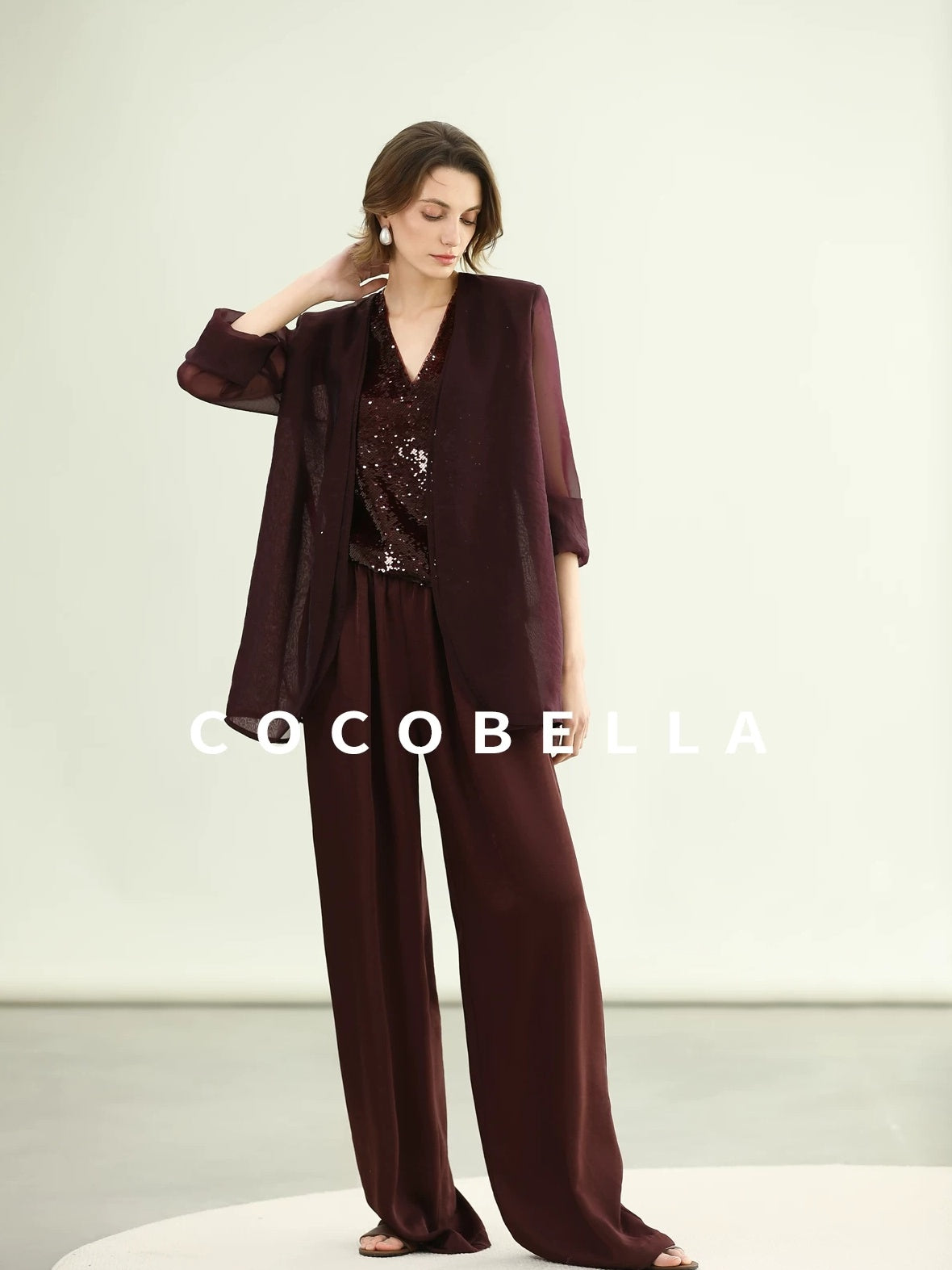 COCOBELLA Sequin Light Luxury V Neck Sleeveless Straight Fit Women Shirts