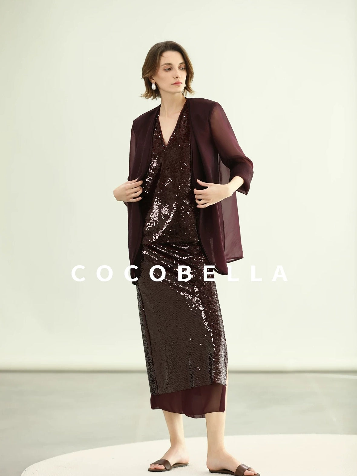 COCOBELLA Sequin Light Luxury V Neck Sleeveless Straight Fit Women Shirts