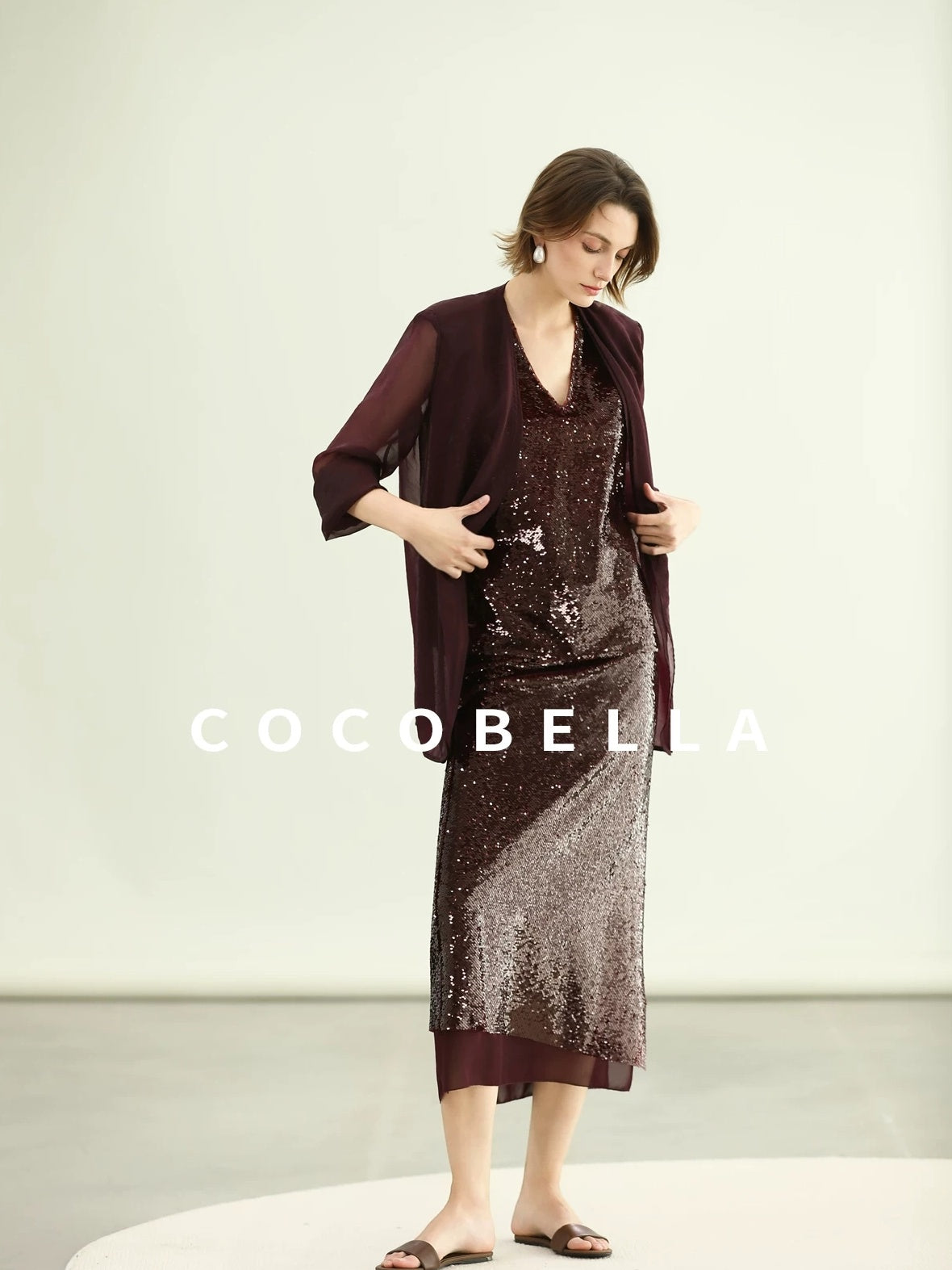 COCOBELLA Sequin Light Luxury V Neck Sleeveless Straight Fit Women Shirts