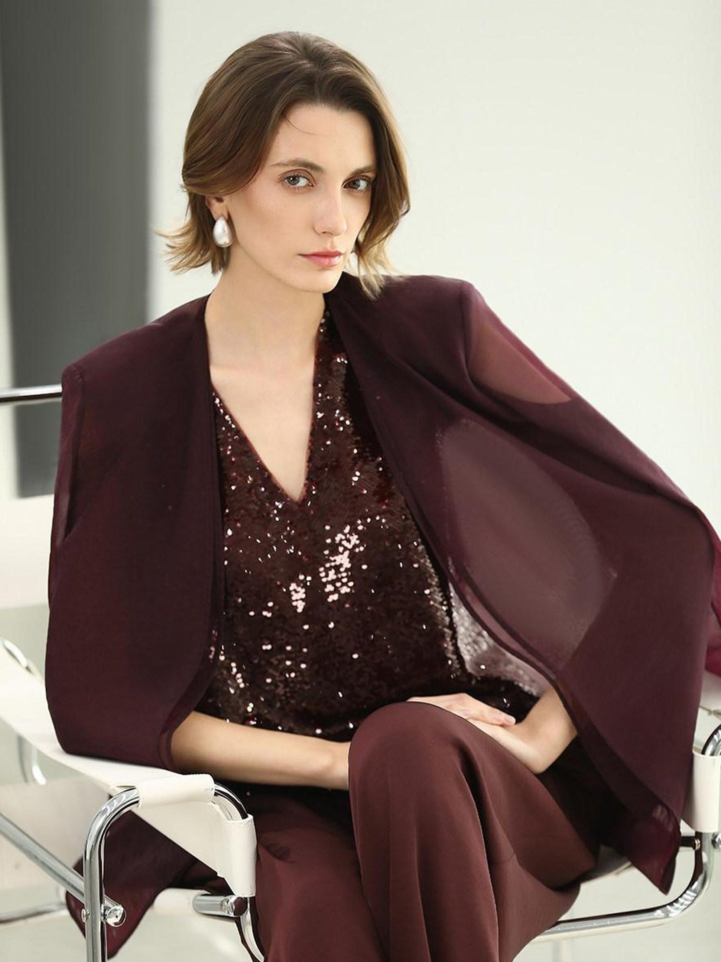 COCOBELLA Sequin Light Luxury V Neck Sleeveless Straight Fit Women Shirts