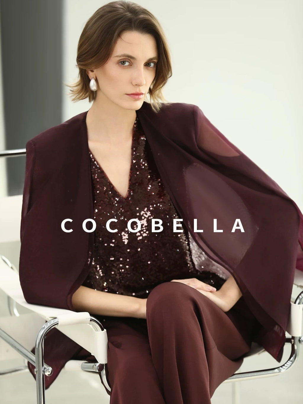 COCOBELLA Sequin Light Luxury V Neck Sleeveless Straight Fit Women Shirts