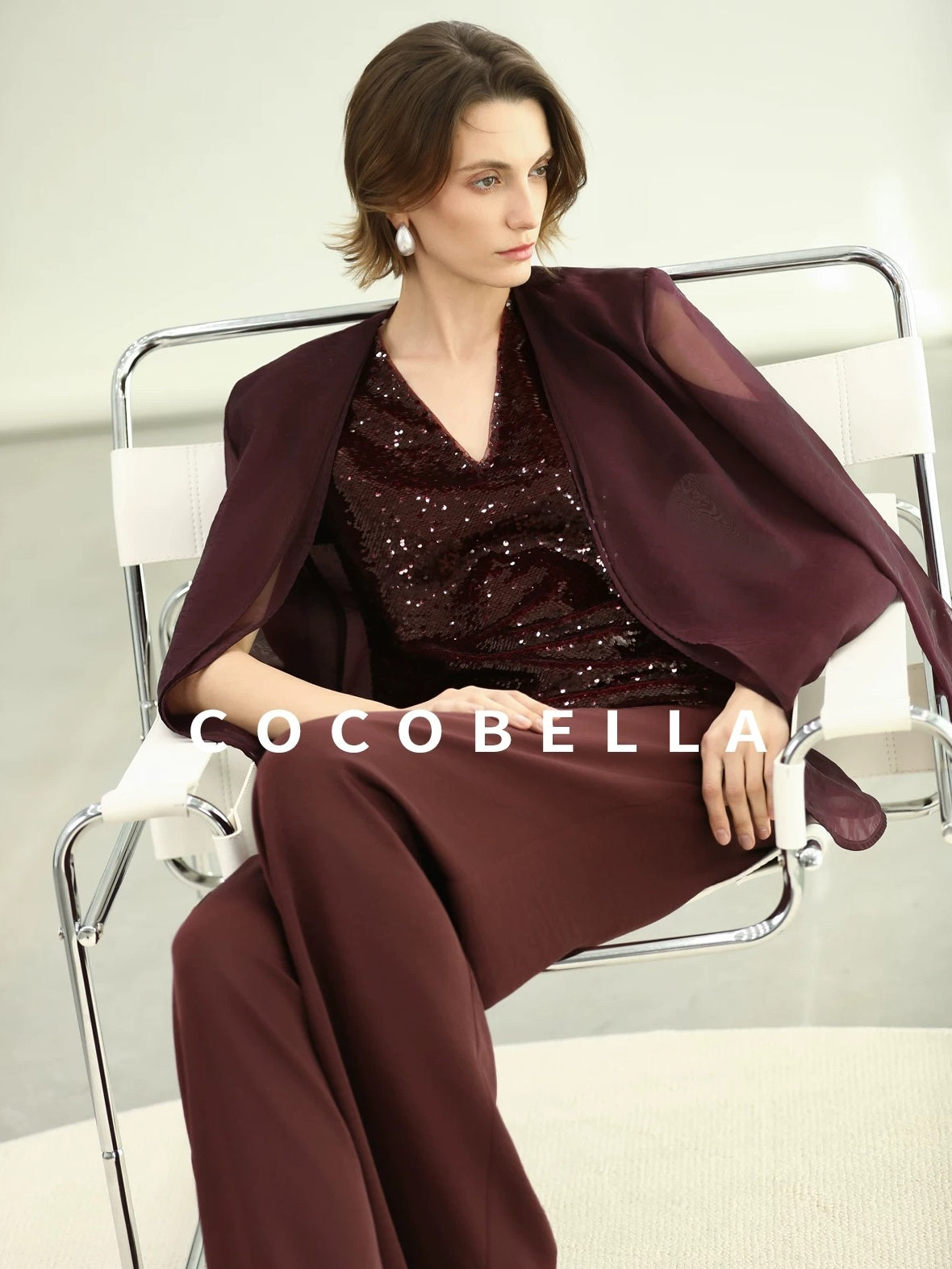 COCOBELLA Sequin Light Luxury V Neck Sleeveless Straight Fit Women Shirts